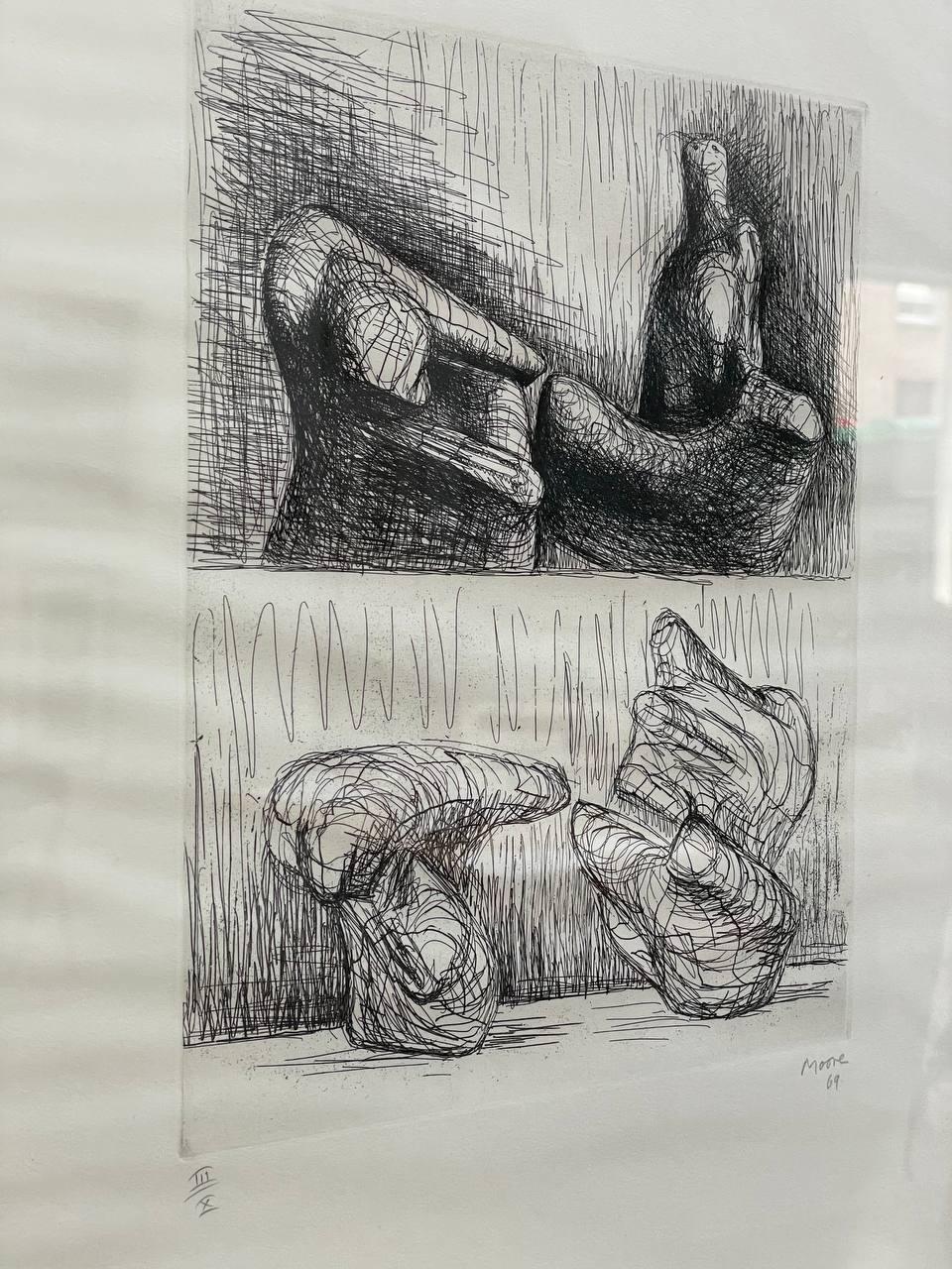 Figura reclinada de dos piezas: Puntos - Painting de Henry Moore