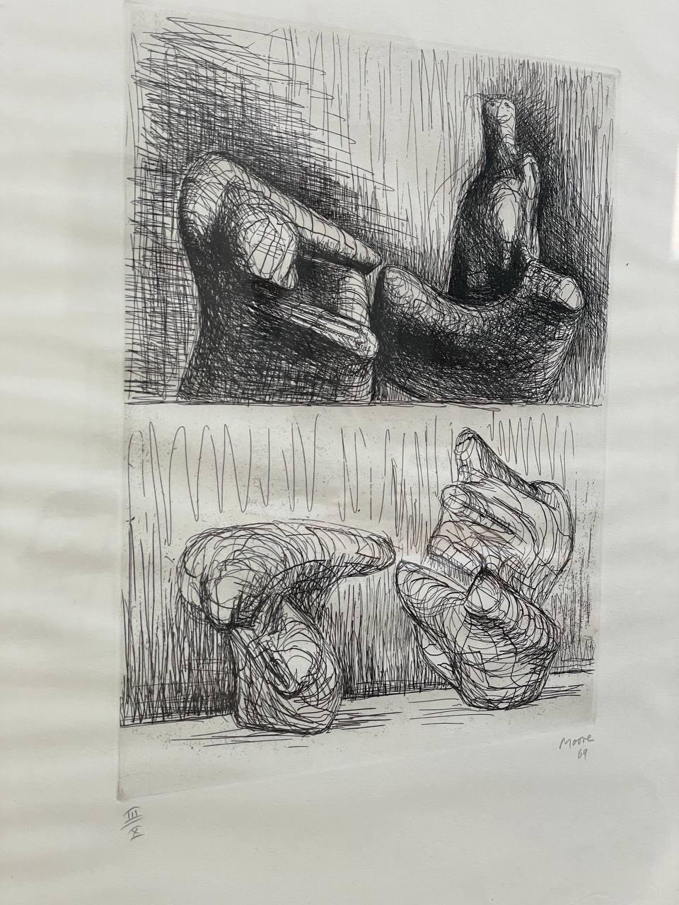 Figura reclinada de dos piezas: Puntos - Painting Otro estilo de arte de Henry Moore