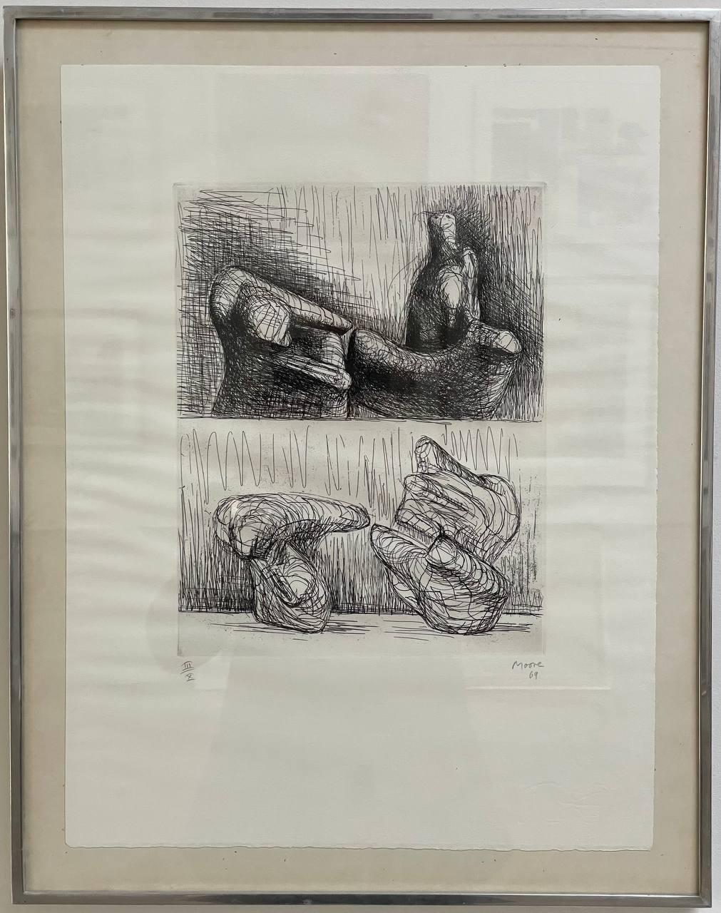 Figura reclinada de dos piezas: Puntos - Abstract Painting Gris de Henry Moore