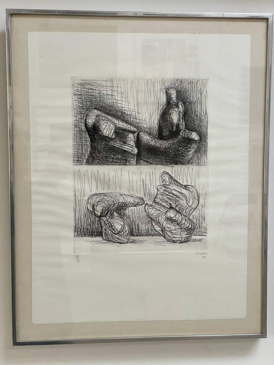 Henry Moore Abstract Painting - Two-Piece Reclining Figure: Points