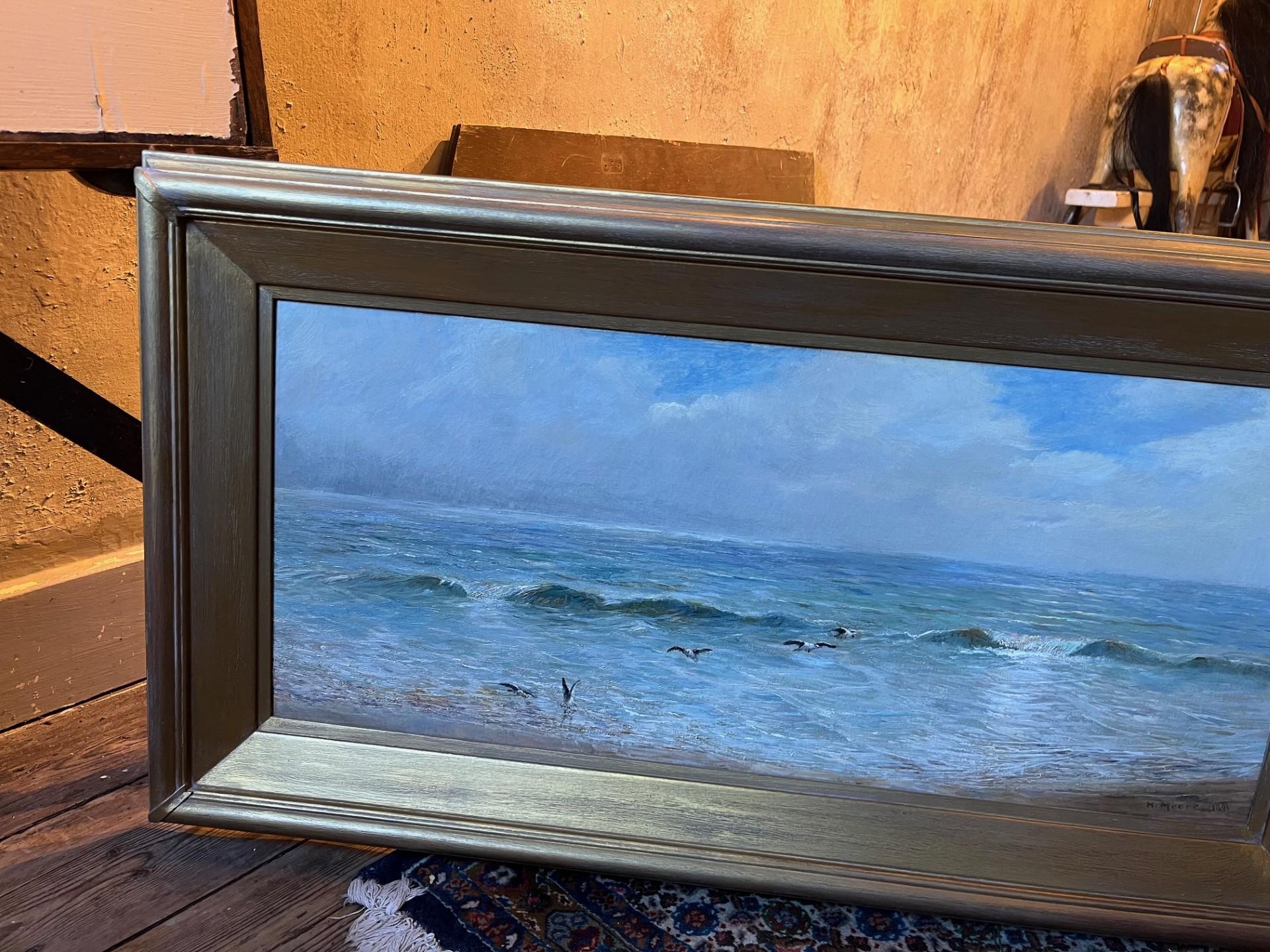 Paesaggio marino vittoriano Grande dipinto a olio di mari puri e luce scintillante realizzato dal Maestro assoluto dei dipinti di mari puri.  Si tratta di un'opera bellissima ed eterea di Henry Moore (l'Henry Moore e non il famoso scultore!).
Il