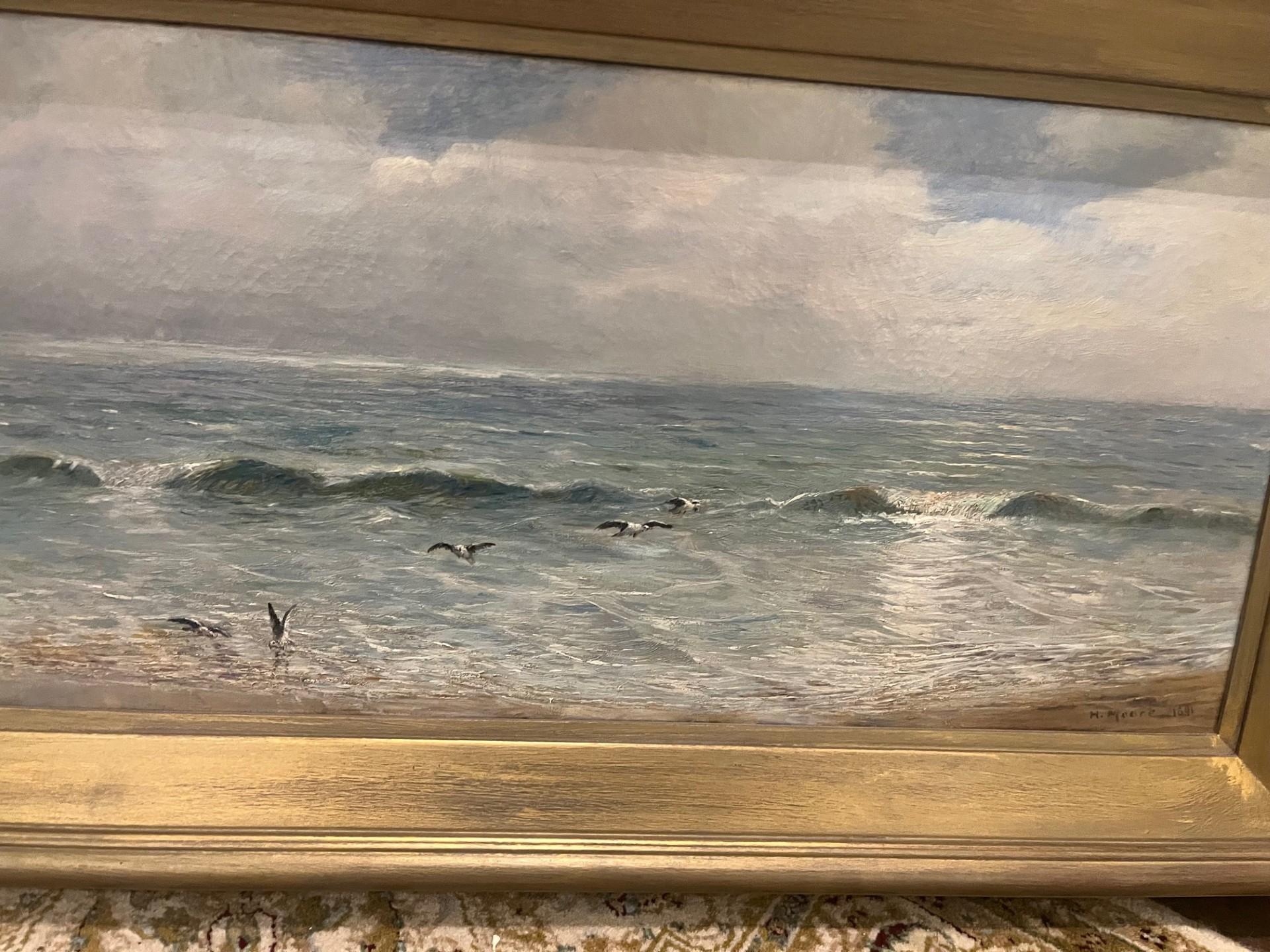 Paesaggio marino vittoriano Grande dipinto a olio di mari puri e luce scintillante in vendita 1