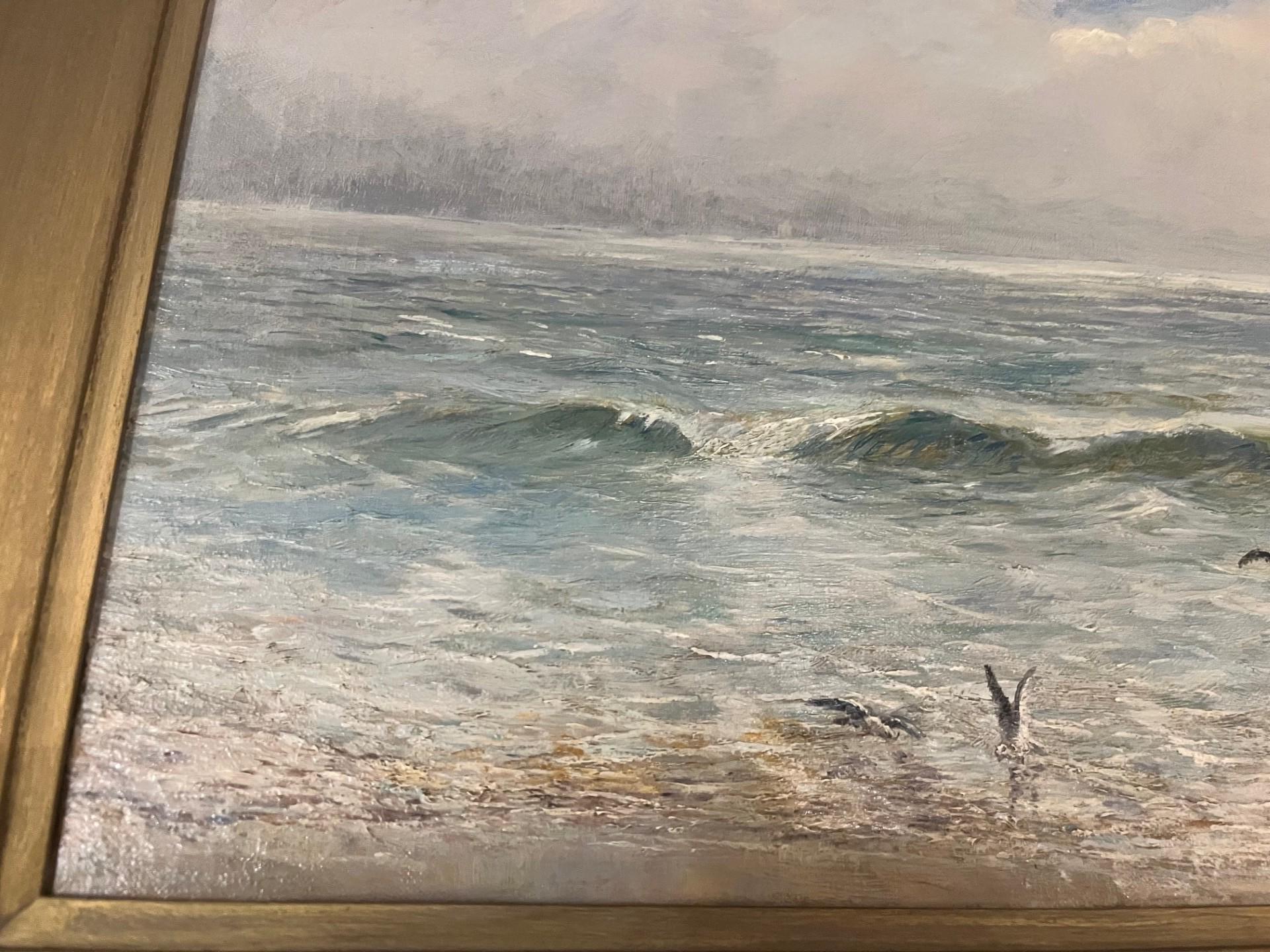 Paesaggio marino vittoriano Grande dipinto a olio di mari puri e luce scintillante in vendita 3
