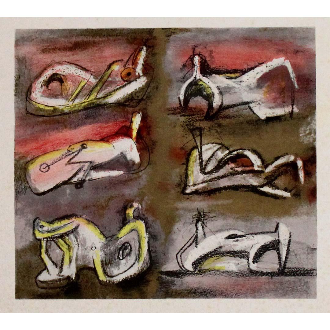 1981 lithography Six Reclining Figures with Red Background by Henry Moore For Sale 2