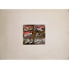 1981 litografía Seis figuras reclinadas con fondo rojo de Henry Moore