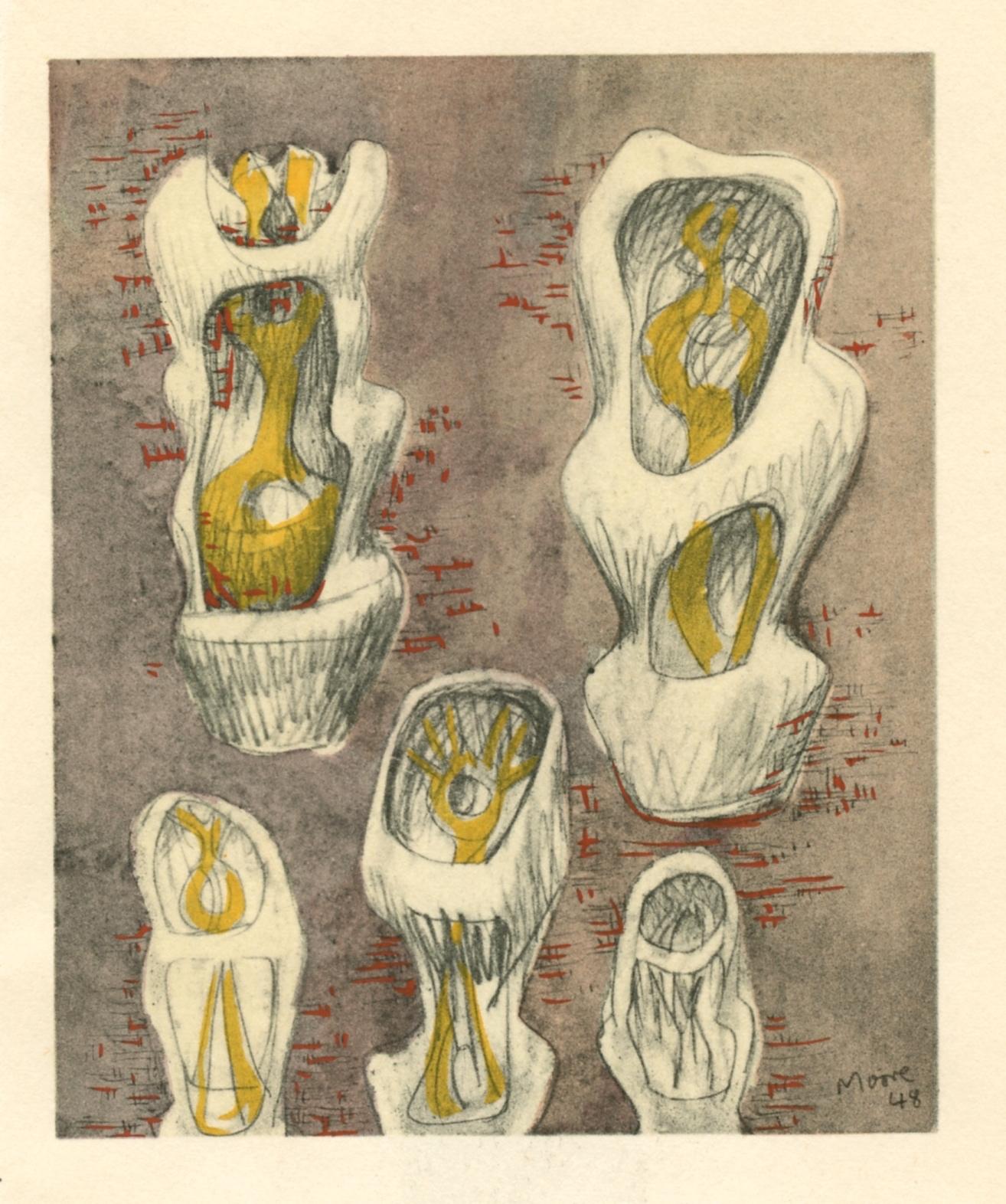 Support : pochoir (après l'aquarelle). Imprimé à Paris en 1957 dans l'atelier de Daniel Jacomet, et publié par la Berggruen Gallery pour un catalogue rare. Taille de l'image : 4 3/4 x 3 3/4 pouces (120 x 98 mm). La composition du verso est