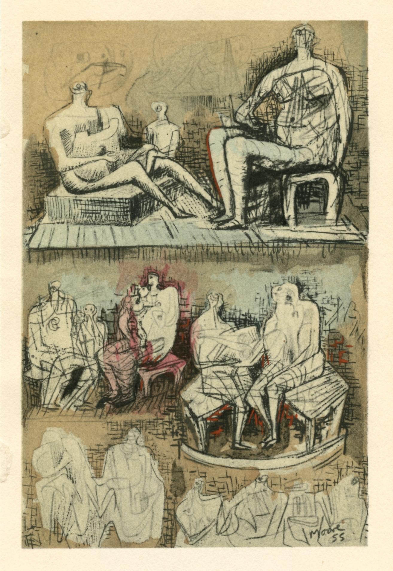 (nach) Henry Moore - "Personnages assis" pochoir