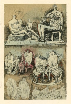 (nach) Henry Moore - "Personnages assis" pochoir