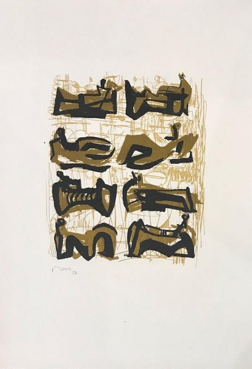 Eight lying figures  - Print by Henry Moore