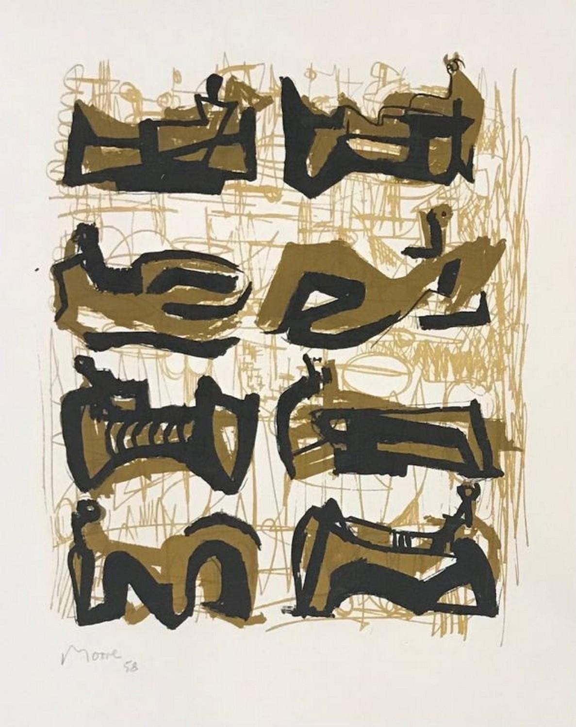 Henry Moore Abstract Print - Eight lying figures 