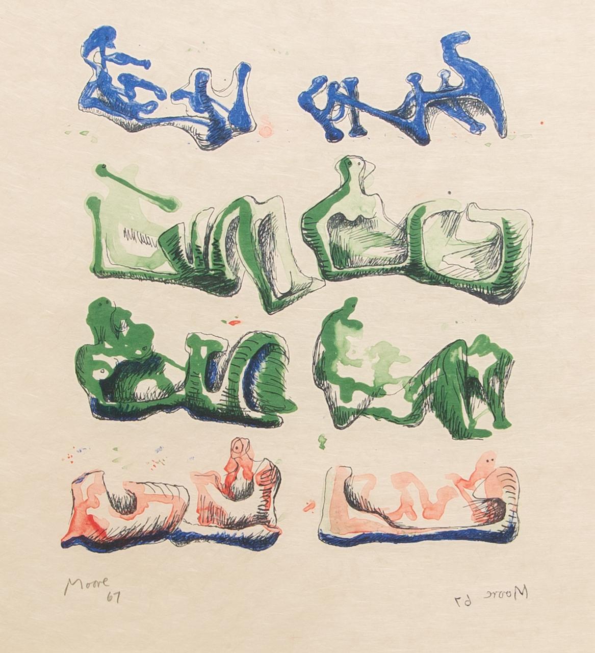 Henry Moore Figurative Print - Eight Reclining Figures