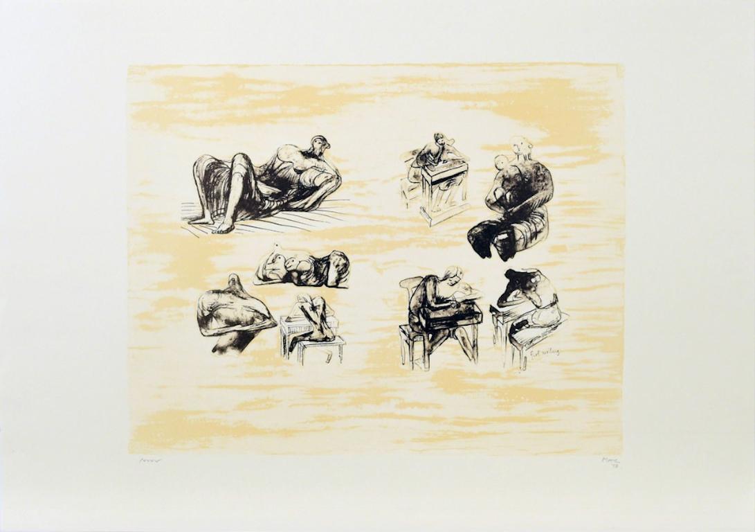 Henry Moore Abstract Print - Eight Sculptural Ideas, Girl Writing