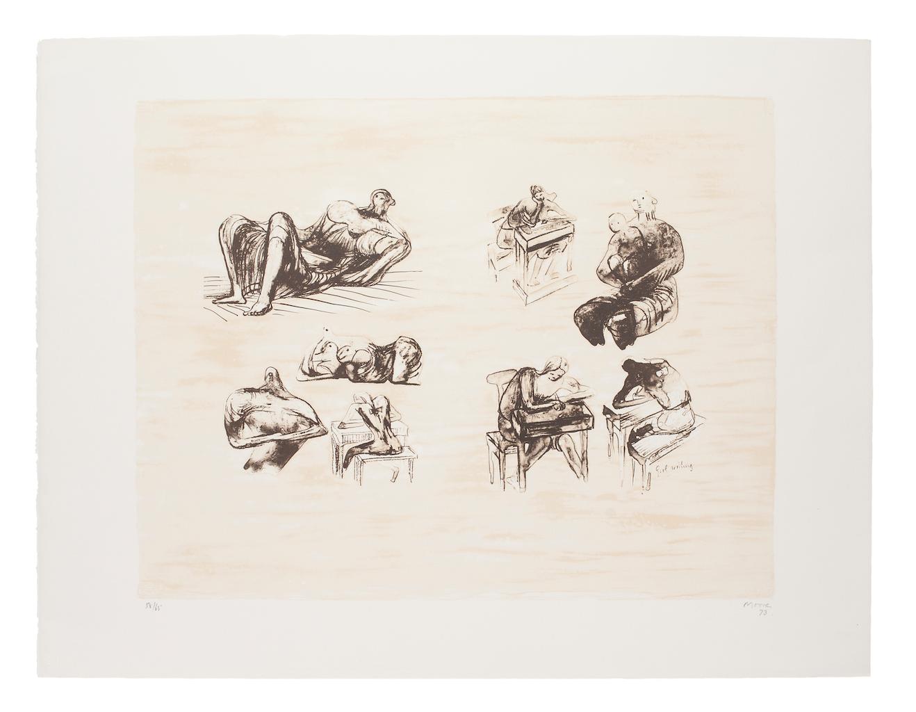 Huit idées sculpturales - Lithographie d'Henry Moore - 1973
