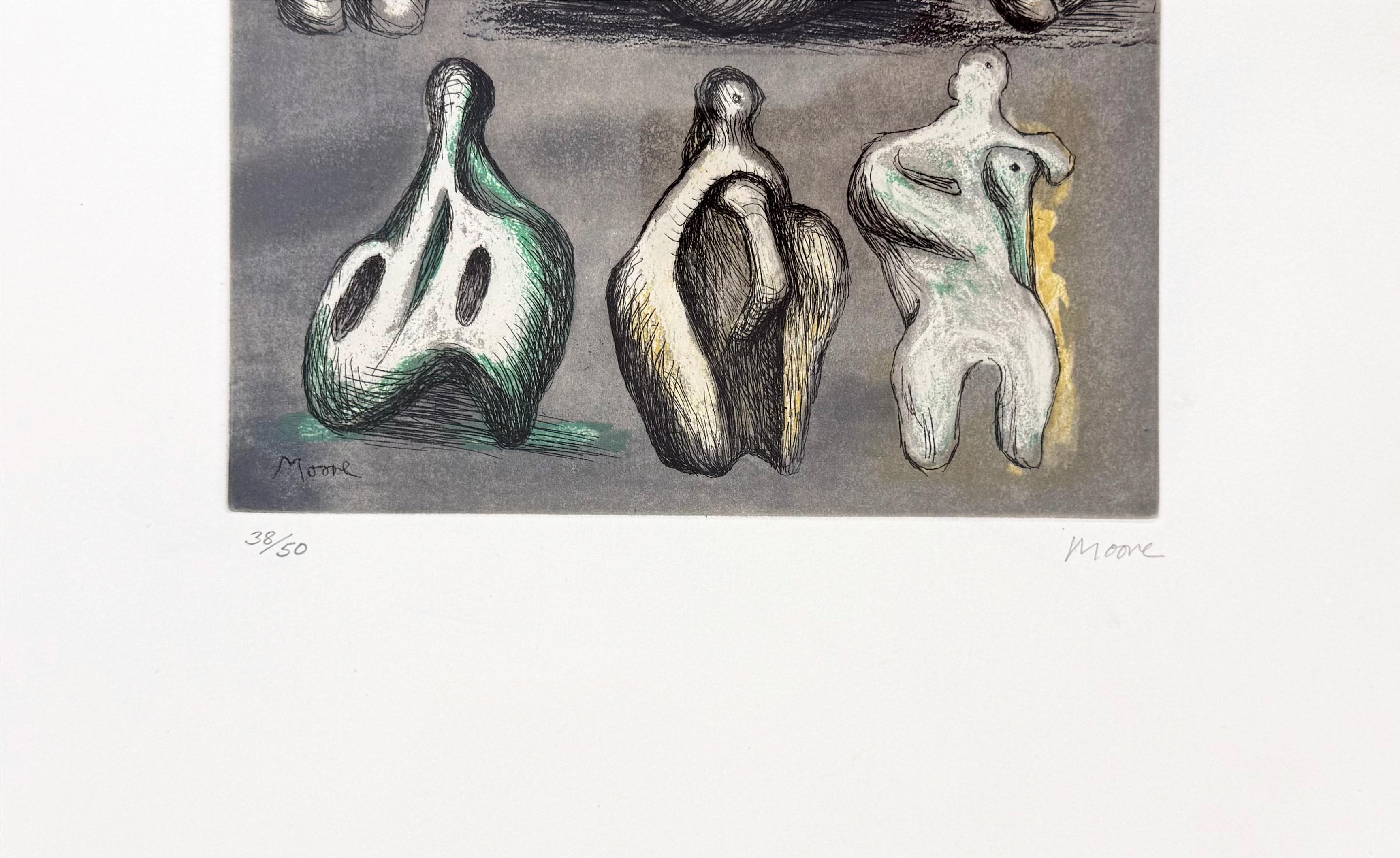 Eight Sculpture Ideas (framed hand signed etching) - Print by Henry Moore