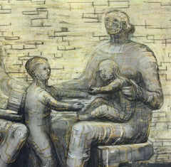 Family Group Offset Print, Modern Style, 1992, Unframed, Excellent