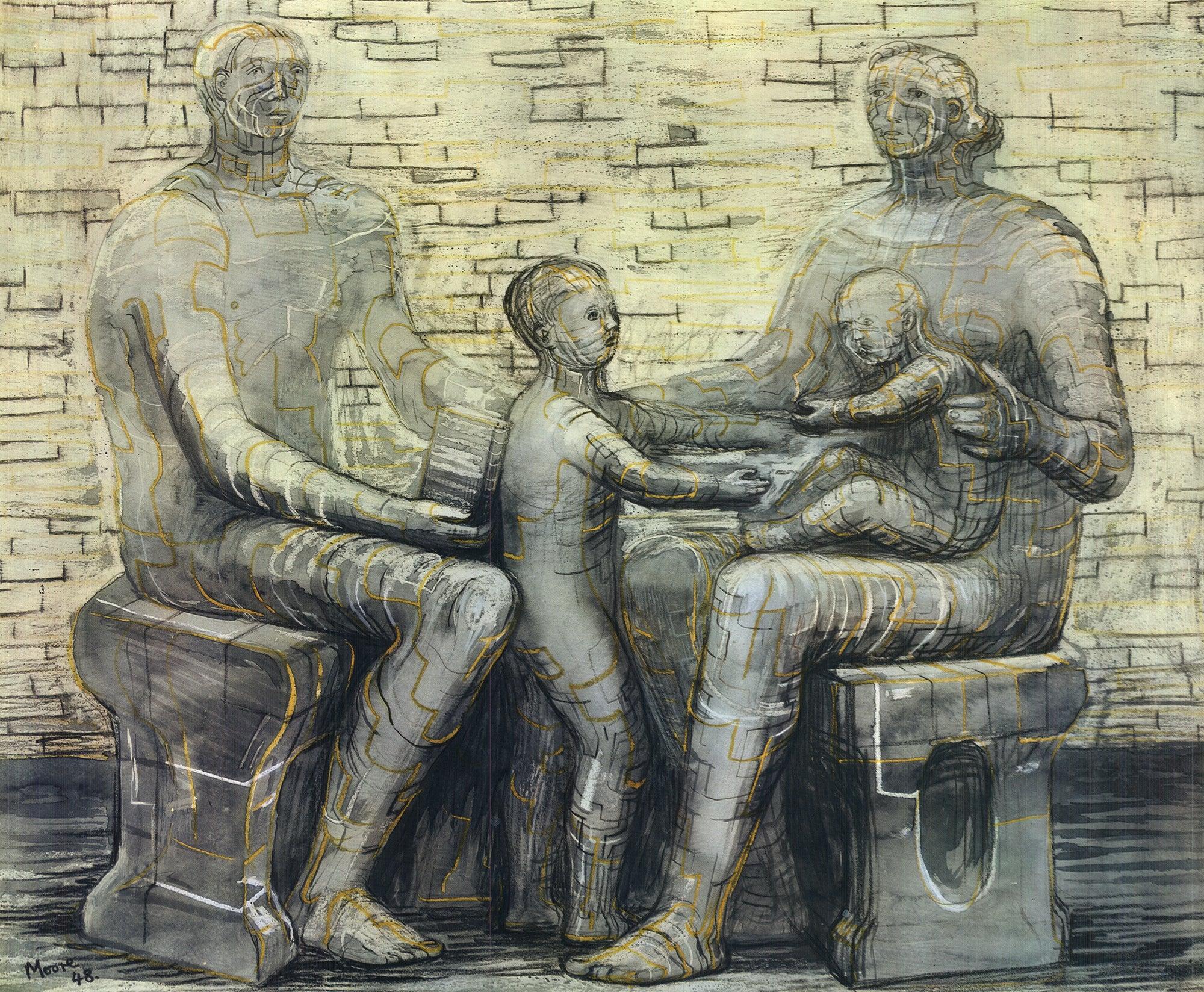 Family Group - Gray Figurative Print by Henry Moore