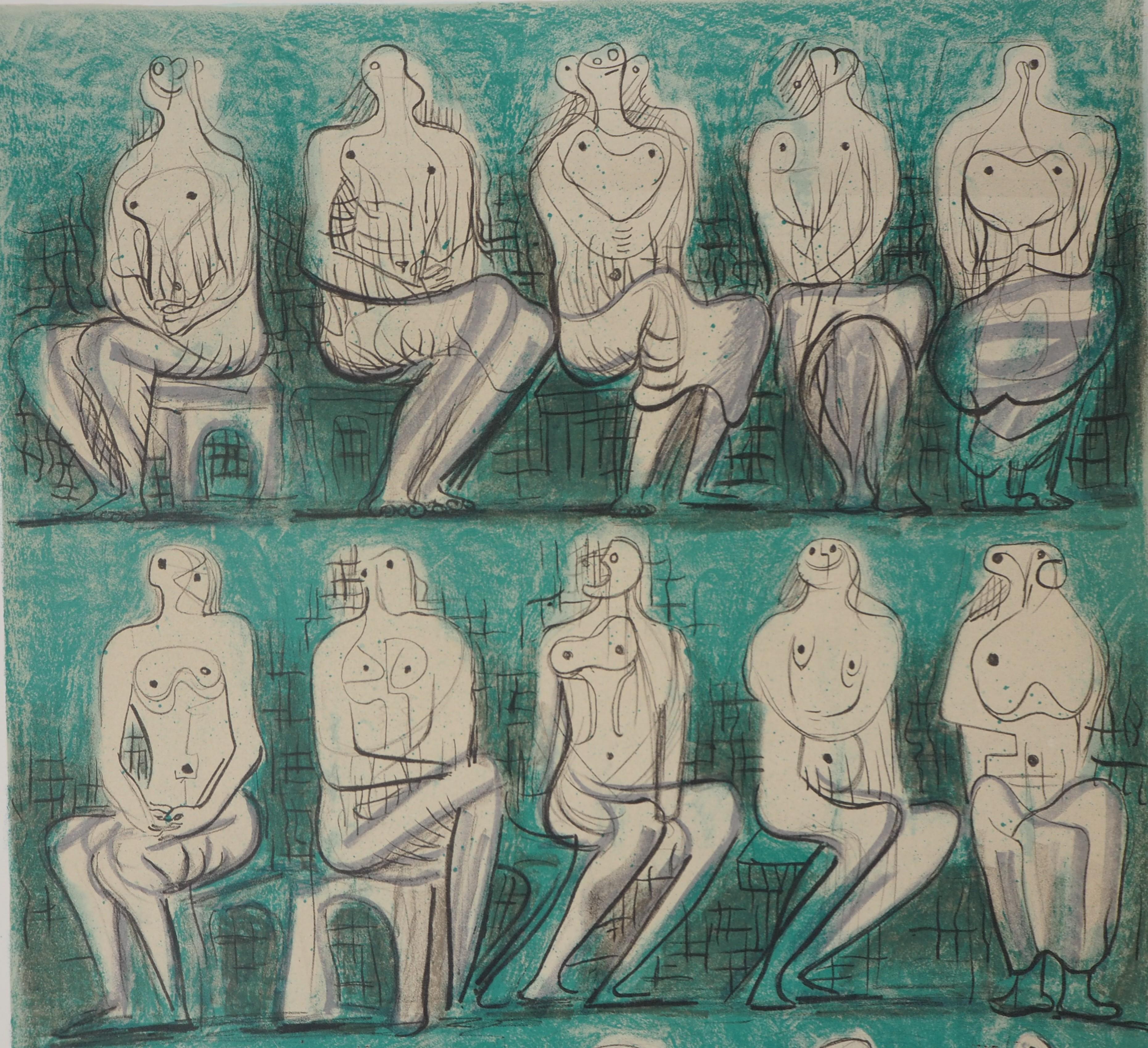 Fifteen Seated Nudes - Original lithograph (Mourlot, Berggruen) - Modern Print by Henry Moore