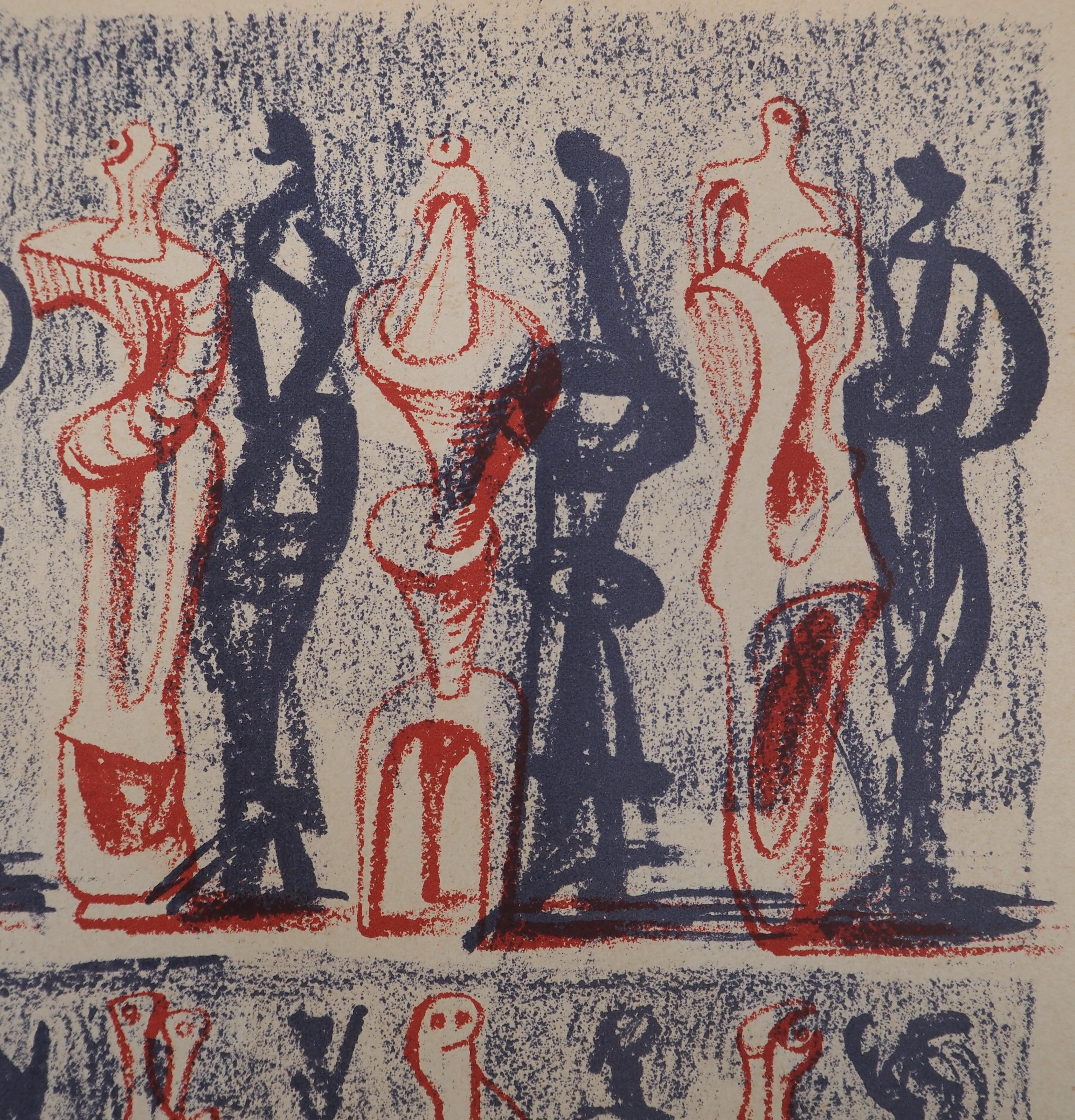 Henry MOORE
Figures and Shadows, 1951

Original lithograph (Printed in Desjobert Workshop)
Printed signature in the plate
On wove paper 31 x 24 cm (c. 12 x 10 in)

REFERENCES : Henry Moore Catalogue of Graphic Work, (ed. Cramer, Genève, 1973)