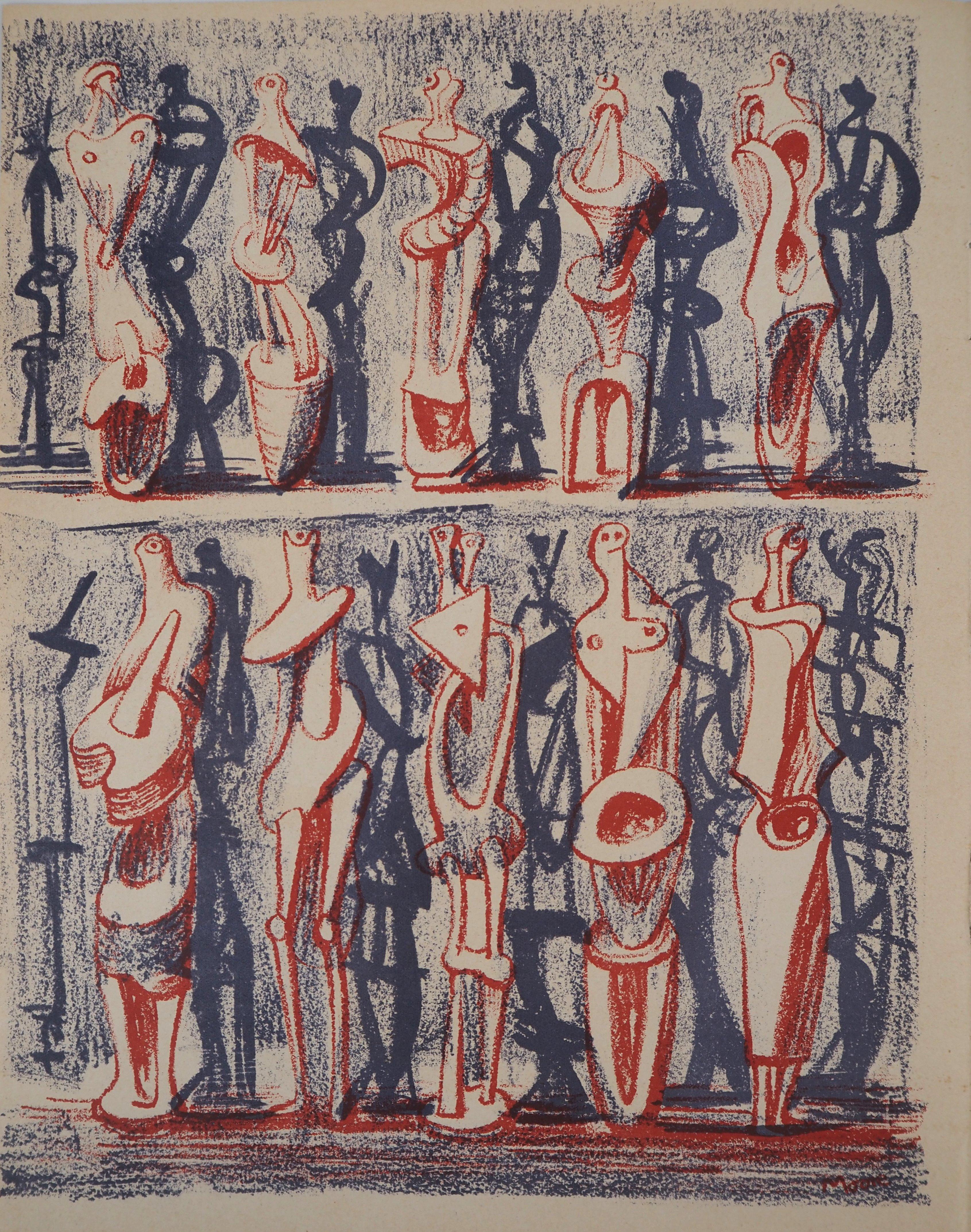 Henry Moore Figurative Print - Figures and Shadows - Original lithograph (Catalog raisonne Cramer #36)