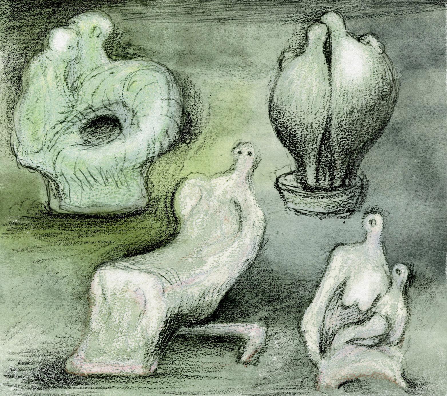Five Ideas for Sculpture - Modern Print by Henry Moore