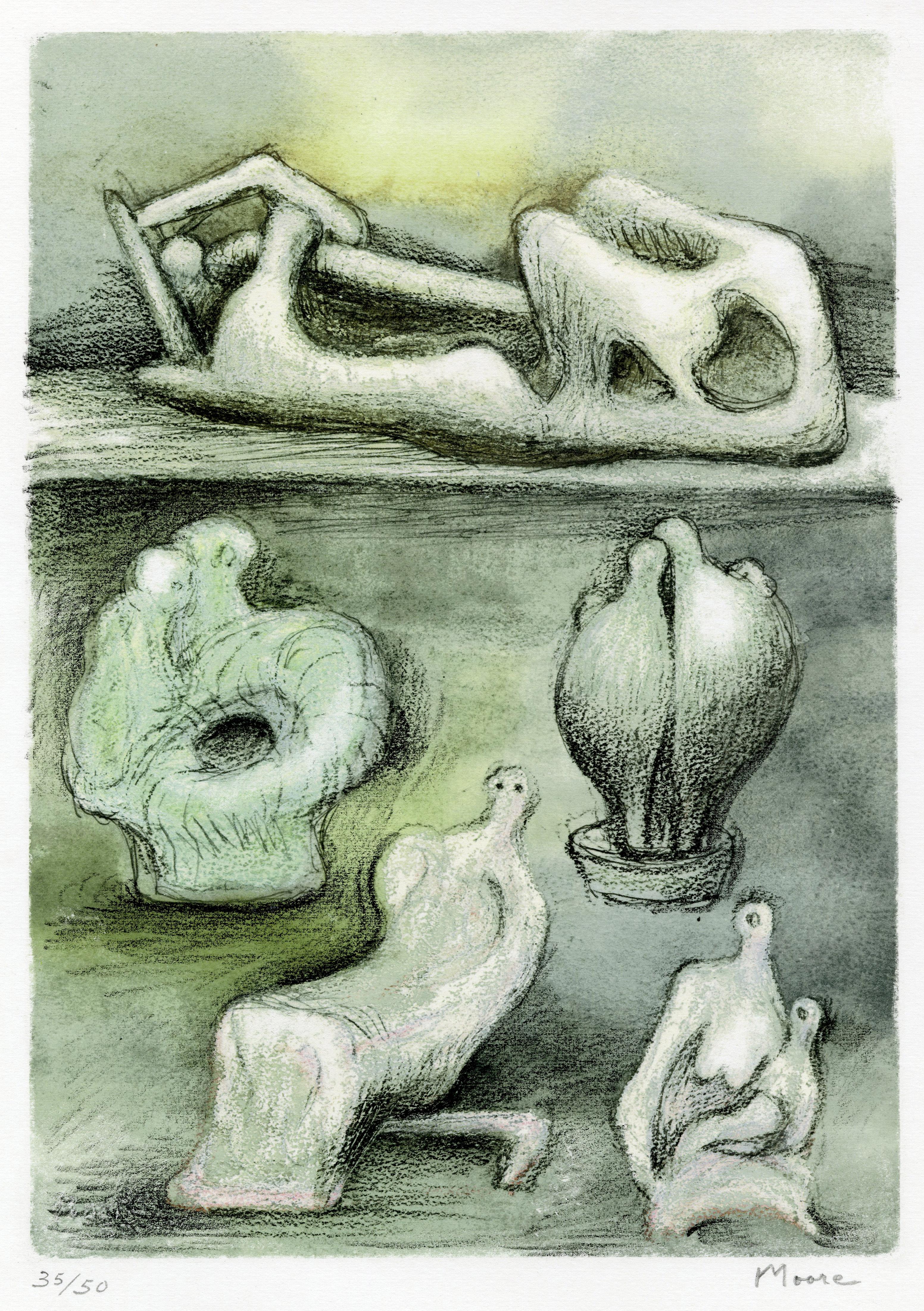 Henry Moore Abstract Print - Five Ideas for Sculpture