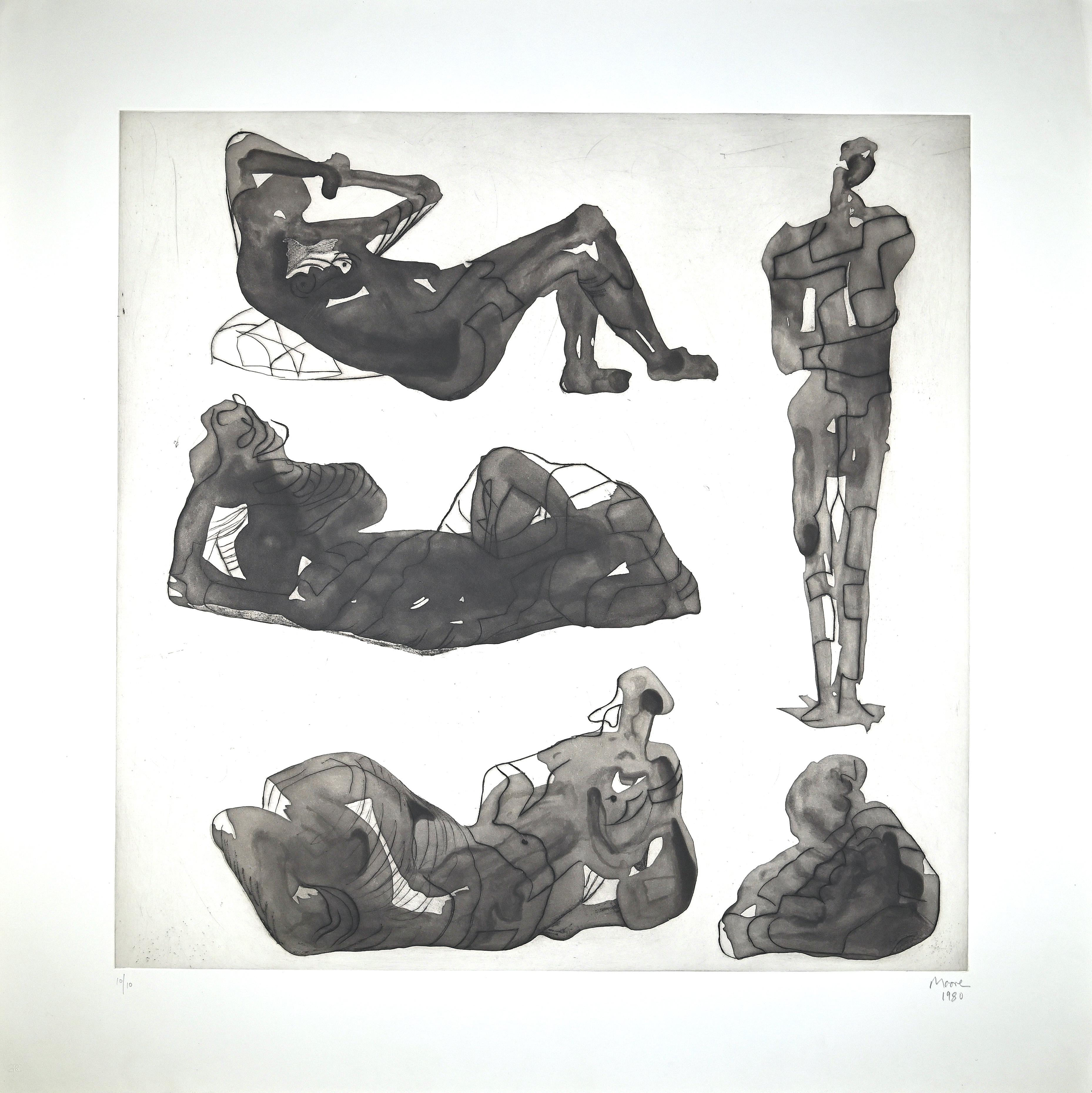Five sculptural ideas is an original contemporary artwork realized by the British artist Henry Moore (Castleford, 1898 - Much Hadham, 1986).

Original Aquatint and Etching on copper plate printed in 1 color. Image Dimensions: 73.5 x 73.5