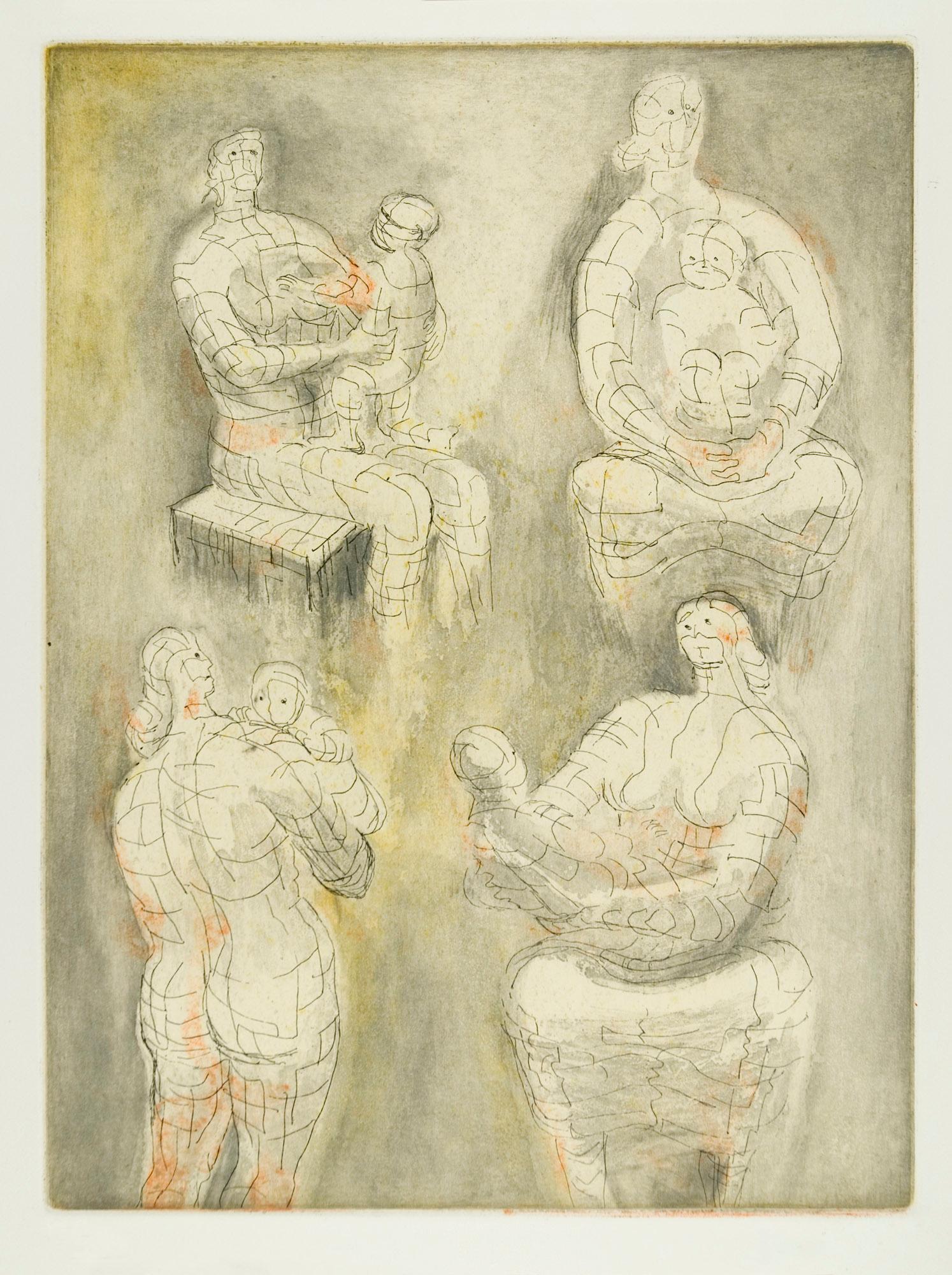 Four Mother and Child Studies - 20th Century, Print by Henry Moore