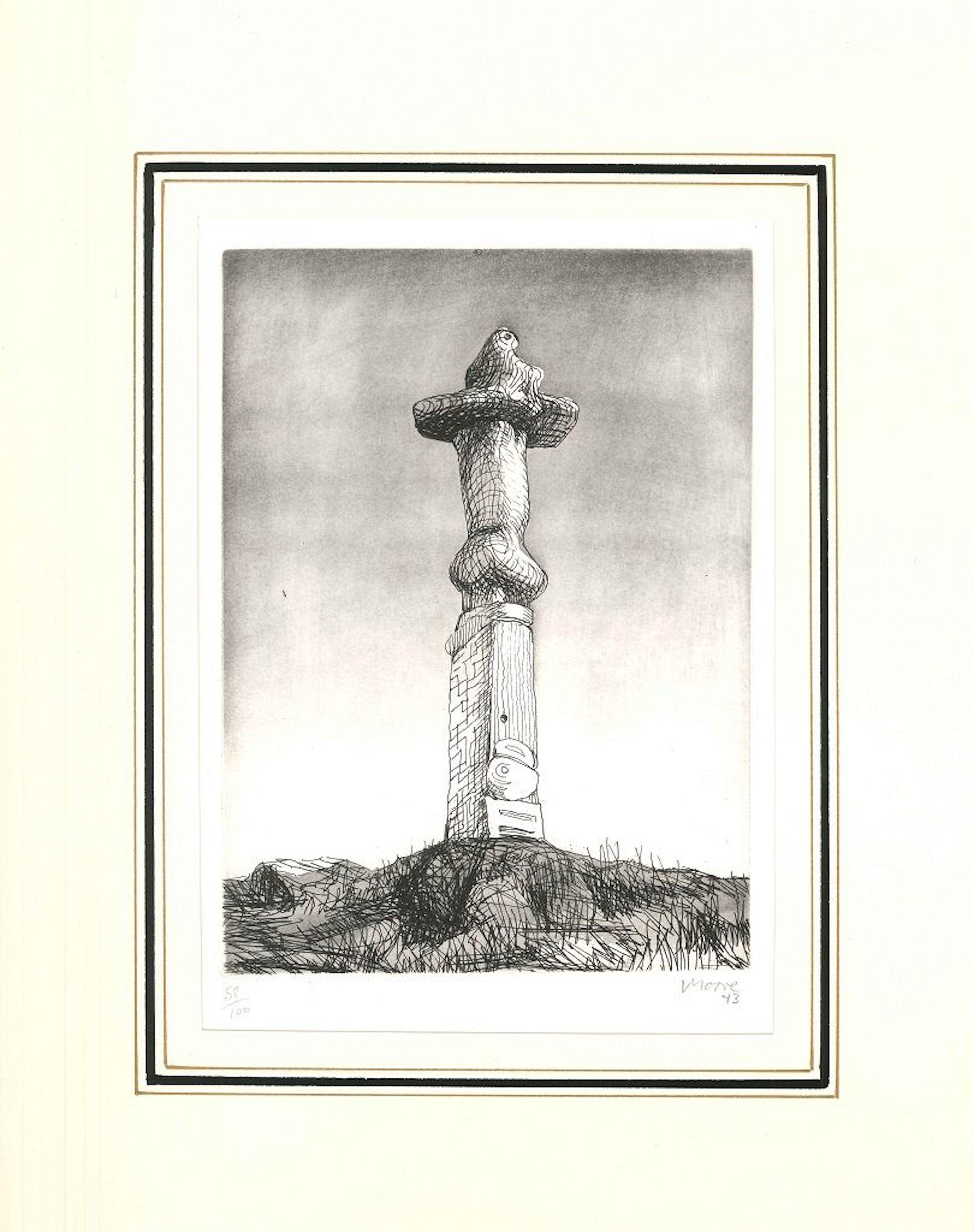Glenkiln Cross, Plate II - Etching by Henry Moore - 1973 For Sale 1
