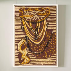 Head, 1947 - Large Screenprint on Cotton, Abstracted Portrait in Yellow + Brown