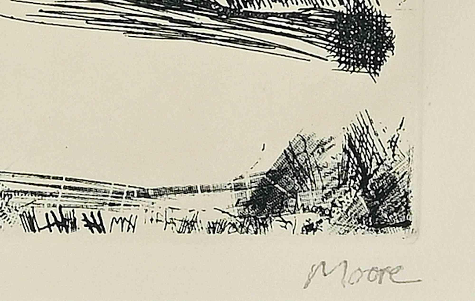 Head of Girl and Reclyning Figure - Etching by Henry Moore - 1979 3