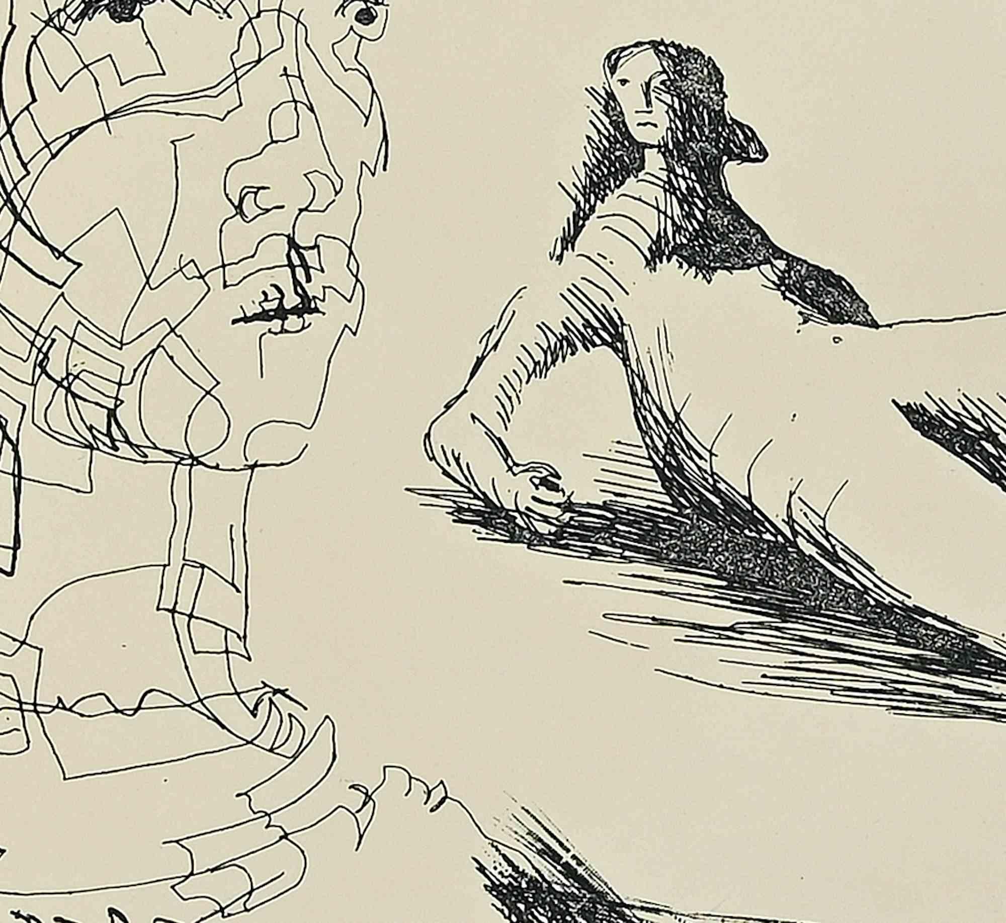 Head of Girl and Reclyning Figure - Etching by Henry Moore - 1979 4