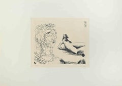 Head of Girl and Reclyning Figure - Etching by Henry Moore - 1979