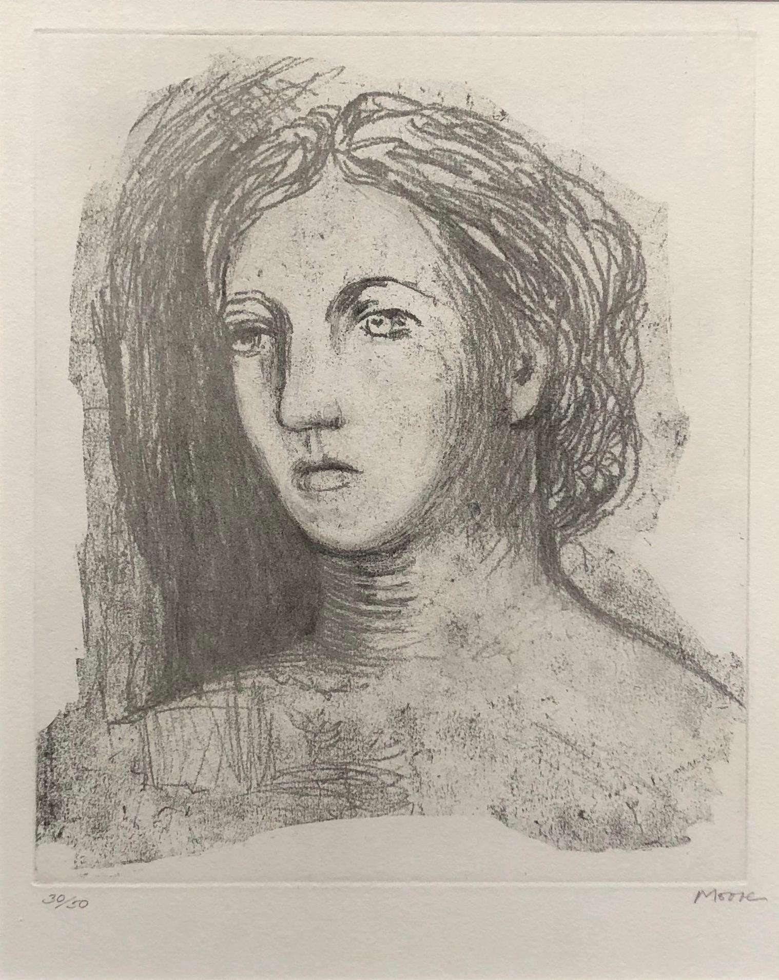 Henry Moore Portrait Print - Head of a Woman