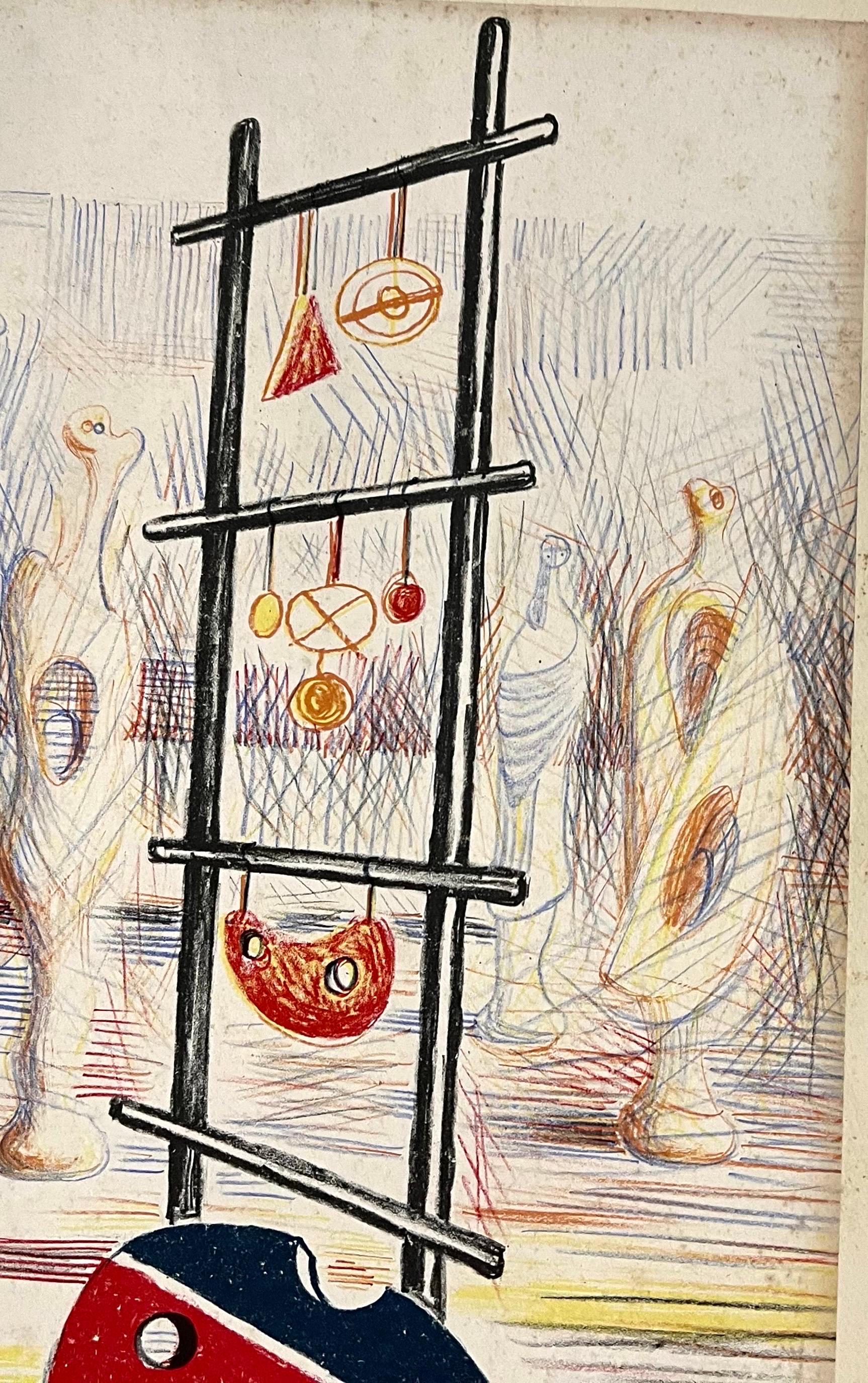 Henry Moore 1949 School Prints Rote Skulptur Lithographie „Skulptur-Objekte“ 3