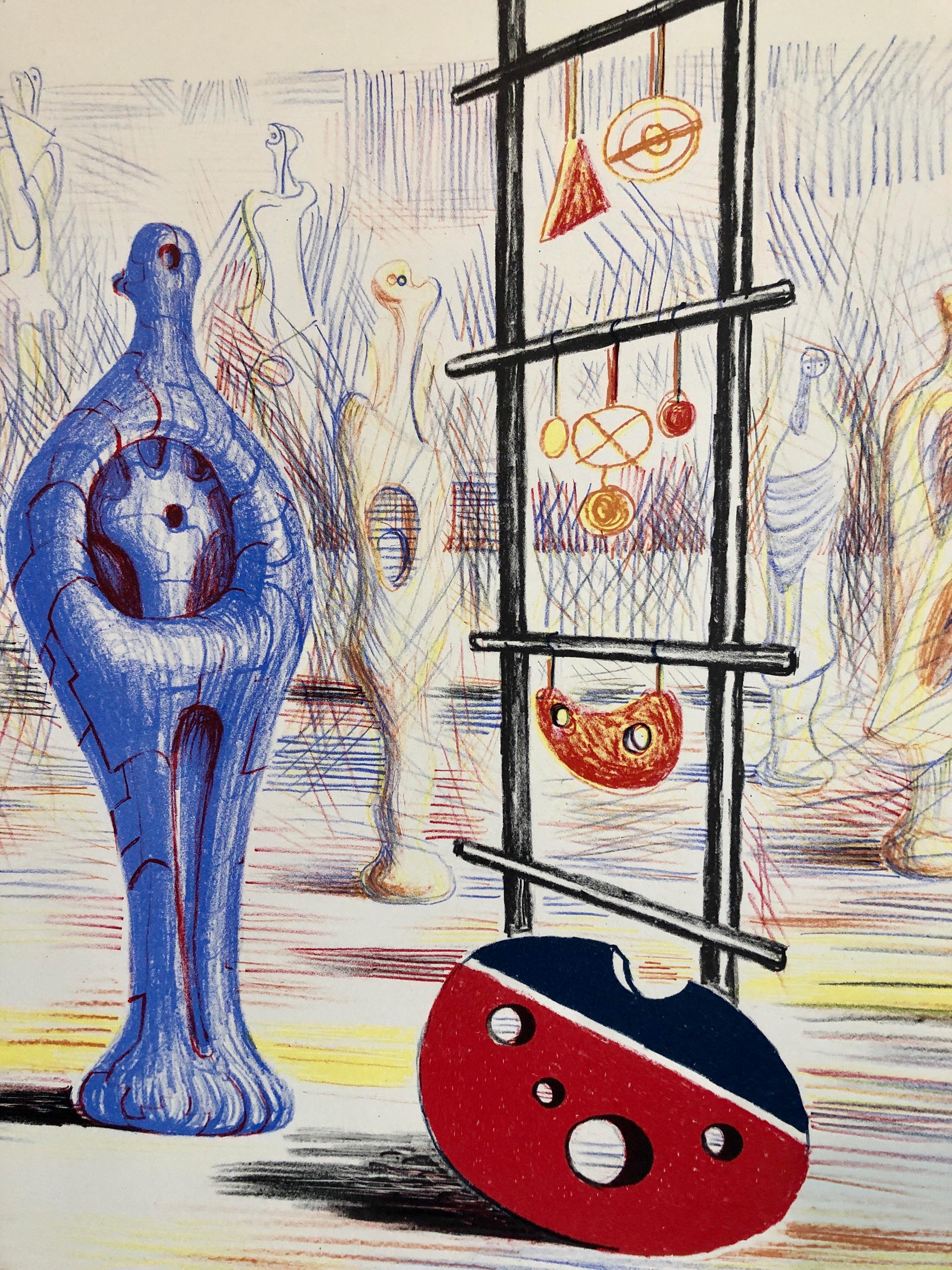 Henry Moore 1949 Schuldrucke Rote Skulptur Lithographie „Skulpturen von Objekten“ 4