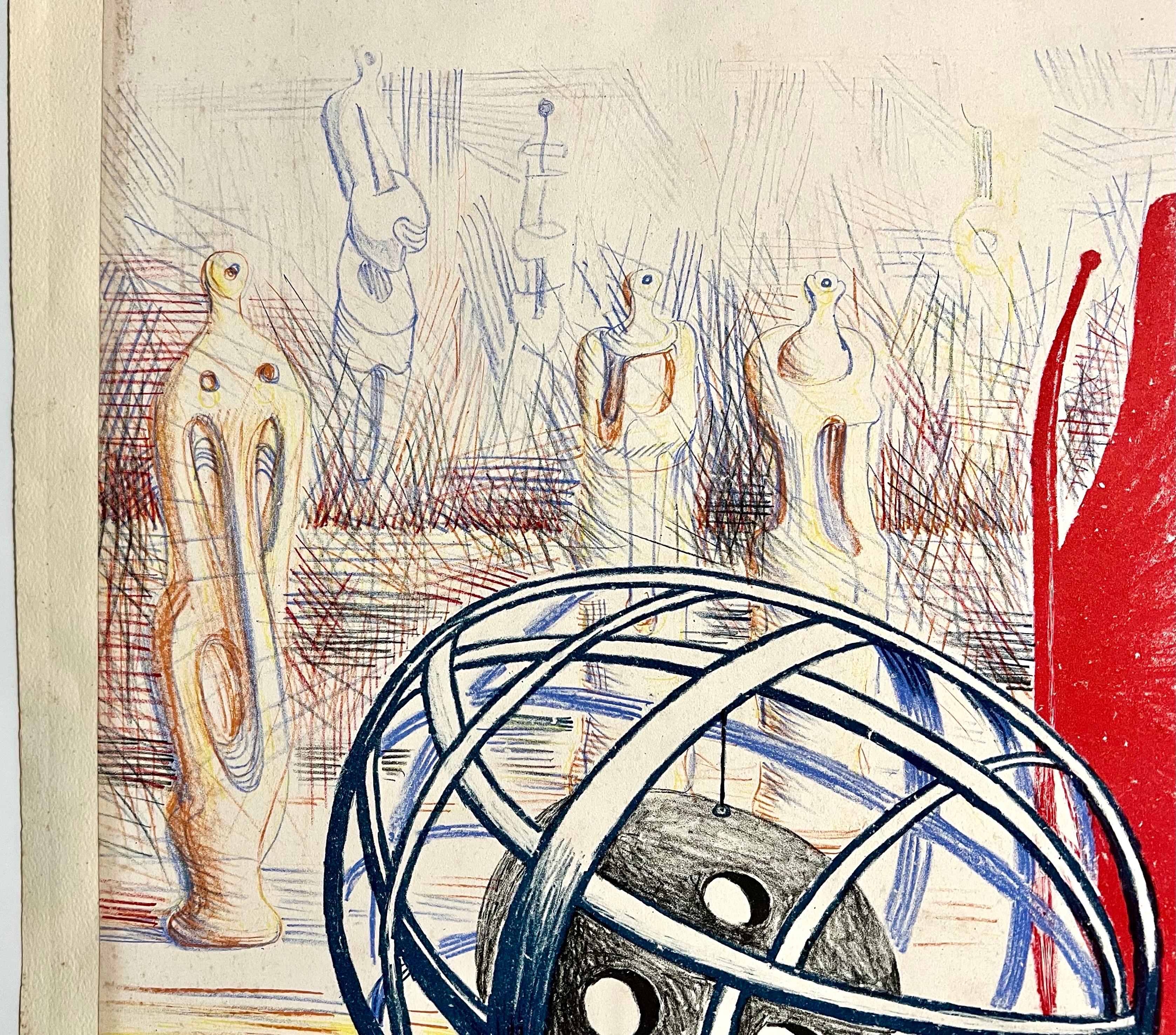 Henry Moore 1949 School Prints Rote Skulptur Lithographie „Skulptur-Objekte“ 4