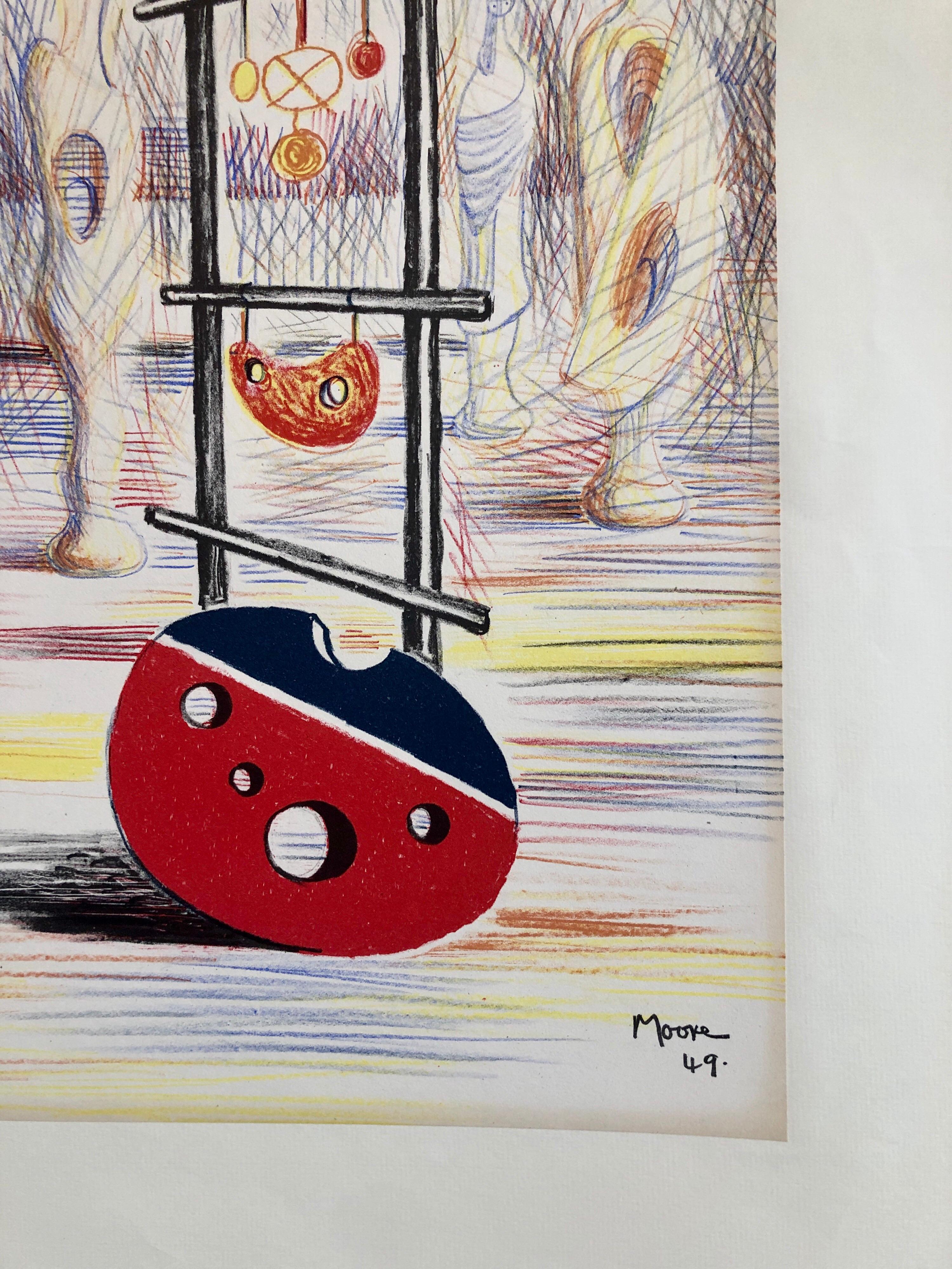Henry Moore 1949 Schuldrucke Rote Skulptur Lithographie „Skulpturen von Objekten“ 5
