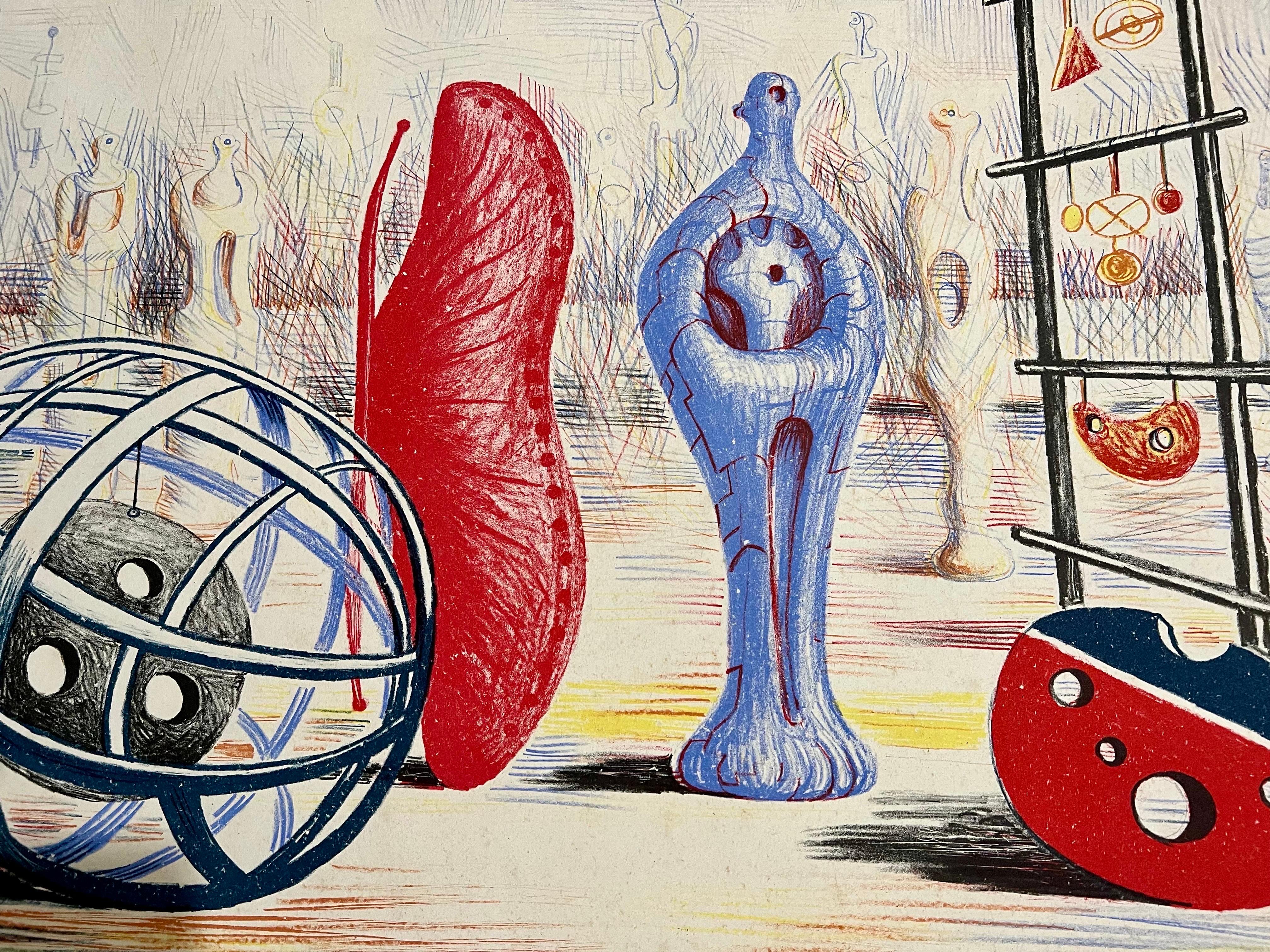 Henry Moore 1949 School Prints Rote Skulptur Lithographie „Skulptur-Objekte“ 8