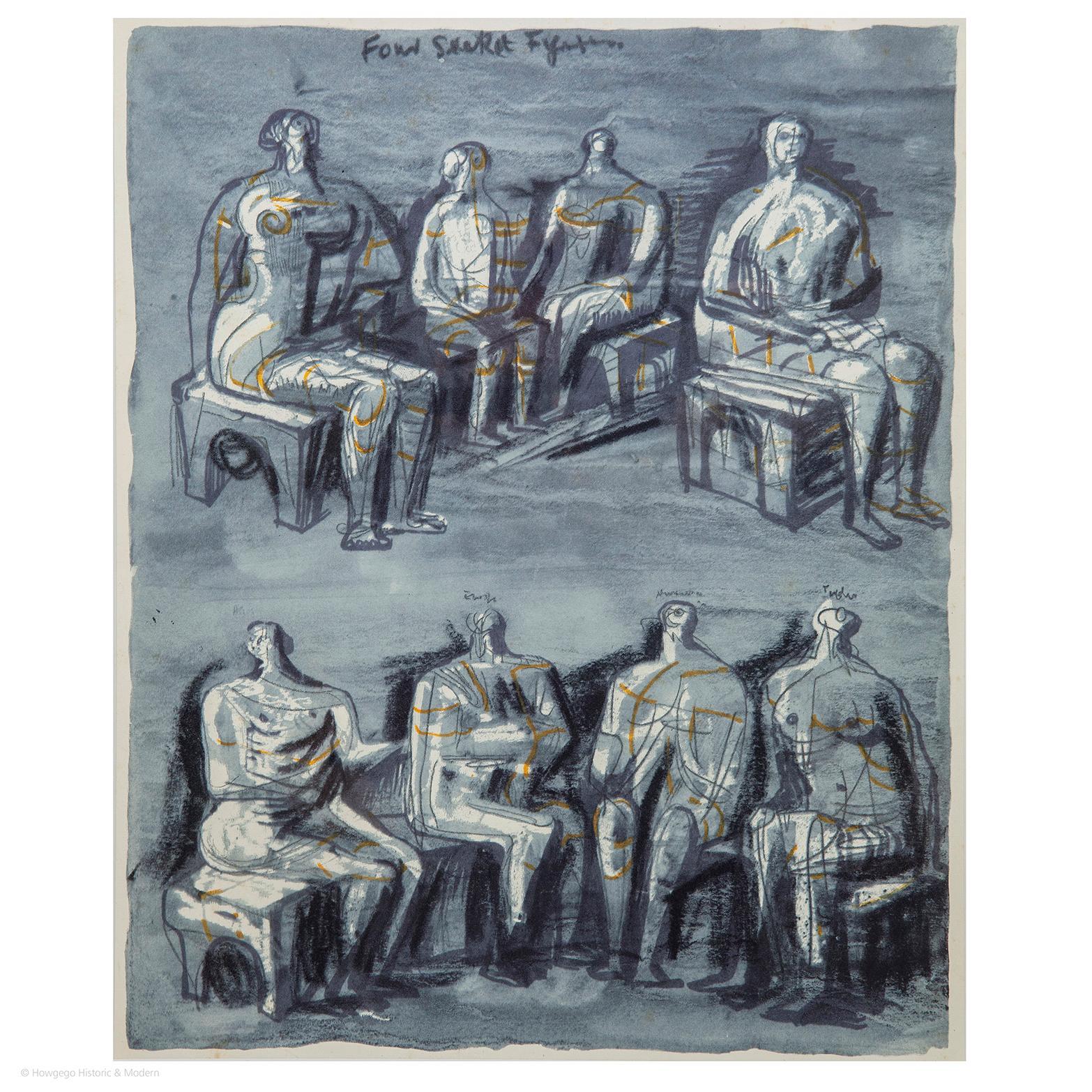 Henry Moore Four Seated Figures Off-set Lithograph 1958 1
