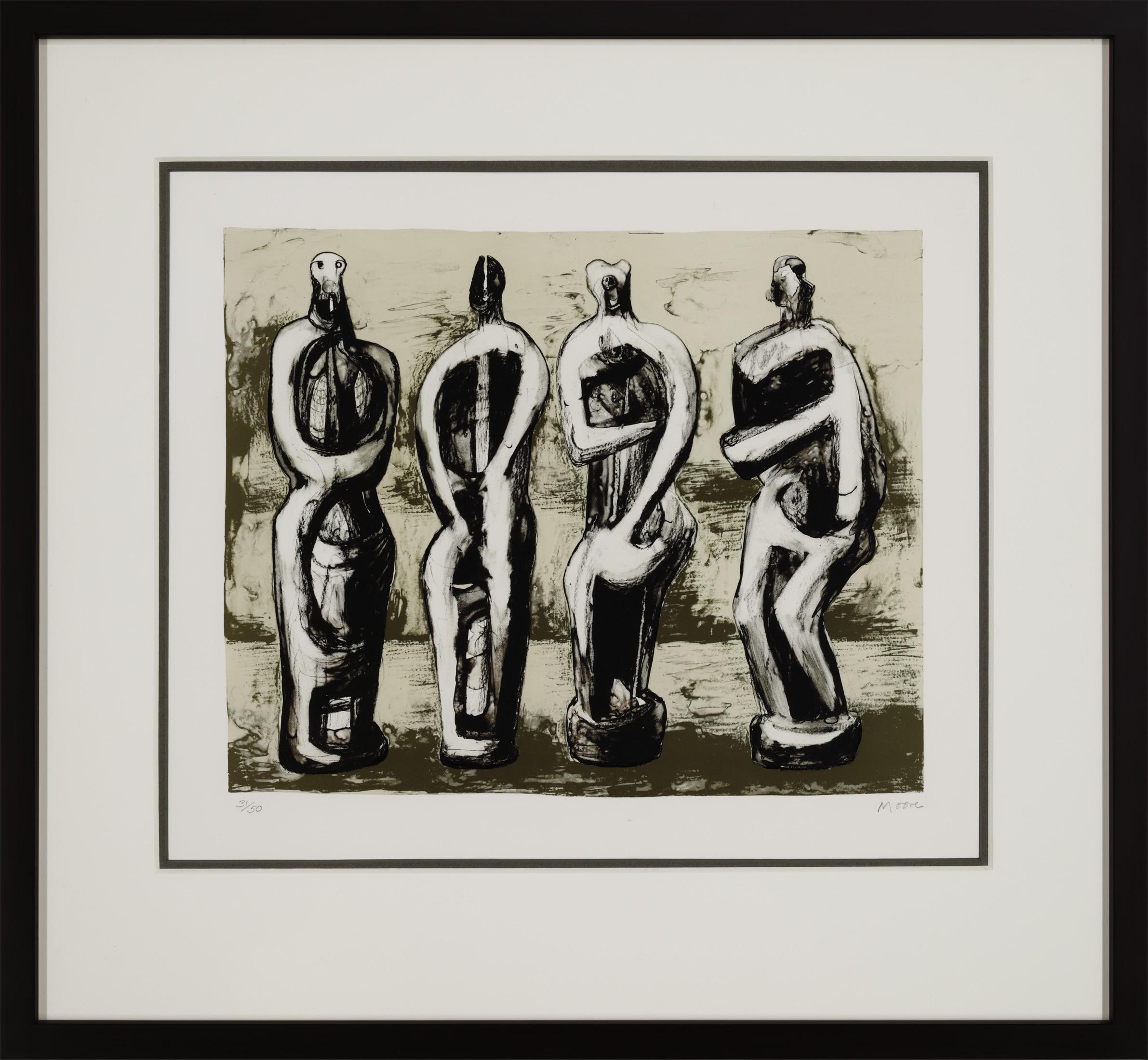 Henry Moore "Four Standing Figures" Signed Color Lithograph, 1978, Ed. 50