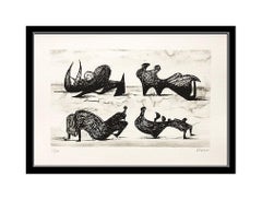Henry Moore Lithograph HAND SIGNED Authentic Abstract Artwork Silhouette Figures