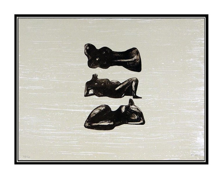 HENRY MOORE Lithograph HAND SIGNED Reclining Figures Sculpture Art Bronze Study - Print by Henry Moore