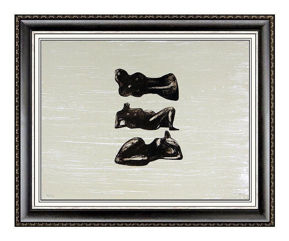 Henry Moore Figurative Print - HENRY MOORE Lithograph HAND SIGNED Reclining Figures Sculpture Art Bronze Study