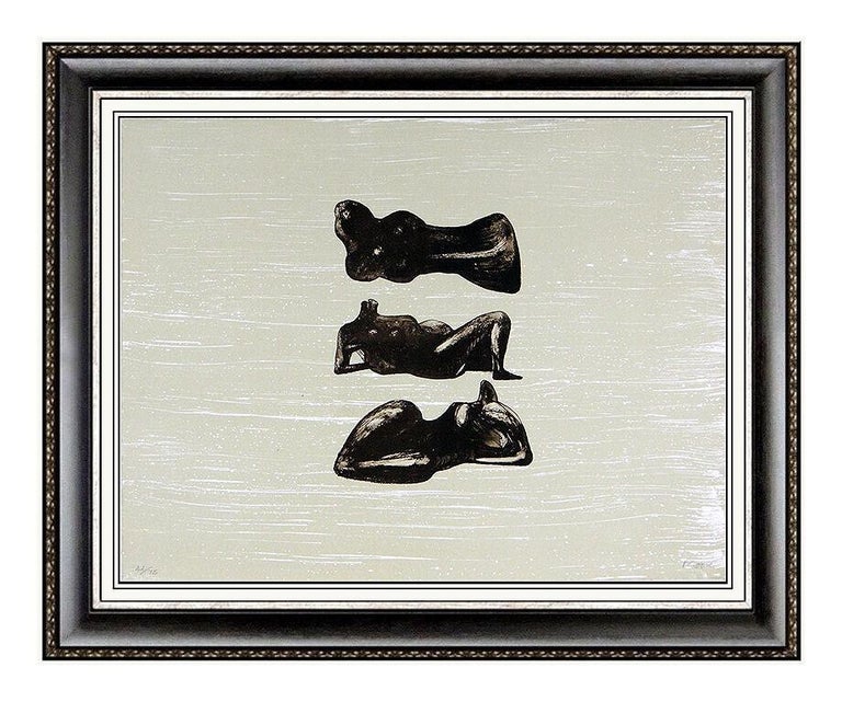 Henry Moore Figurative Print - HENRY MOORE Lithograph HAND SIGNED Reclining Figures Sculpture Art Bronze Study