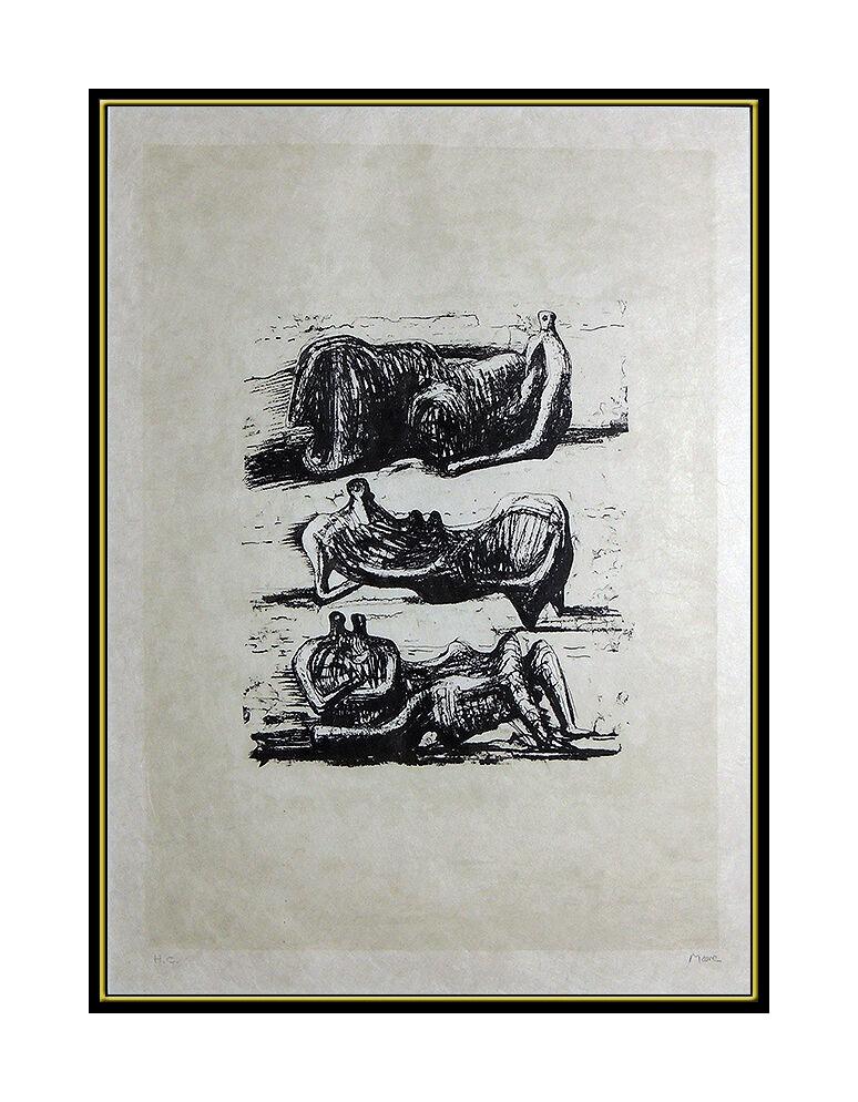 Henry Moore Lithograph HAND SIGNED Reclining Figures Sculpture Painting Bronze For Sale 1