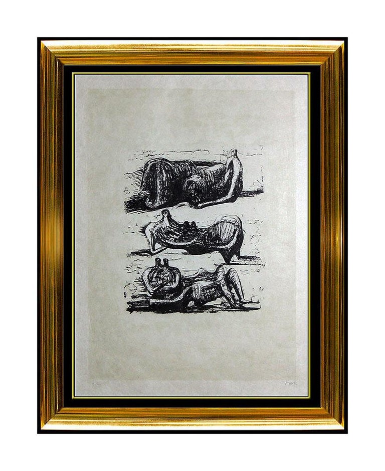 Henry Moore Lithograph HAND SIGNED Reclining Figures Sculpture Painting Bronze - Print by Henry Moore