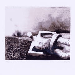 Henry Moore "Figura maschile in un paesaggio" litografia firmata e numerata, 1978