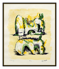 Henry Moore Original Color Lithograph Signed Reclining Figures Sculpture Artwork