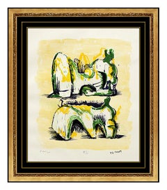 Henry Moore Original Color Lithograph Signed Reclining Figures Sculpture Artwork