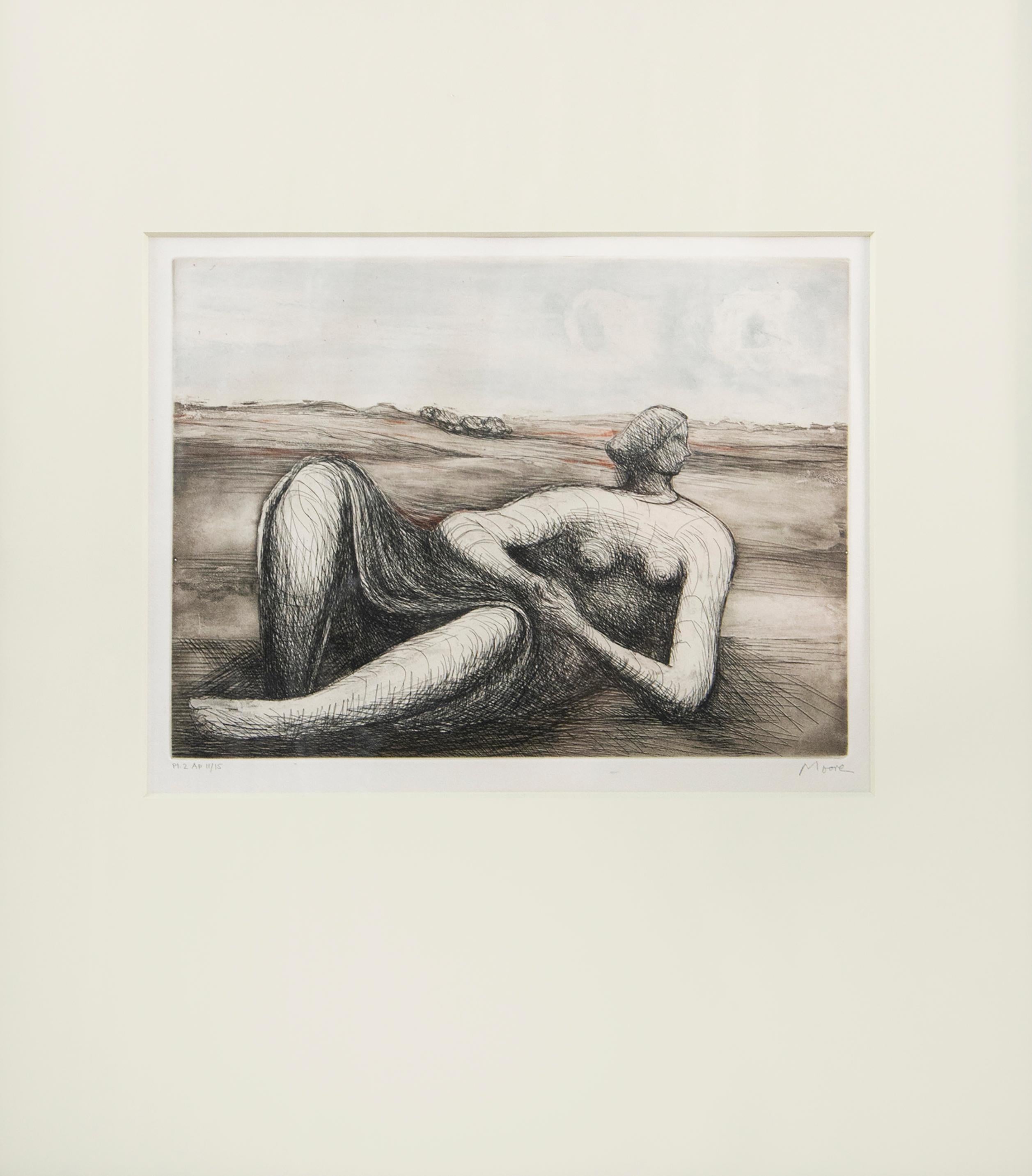 Henry Moore, Reclining Figure, etching, signed, 1977